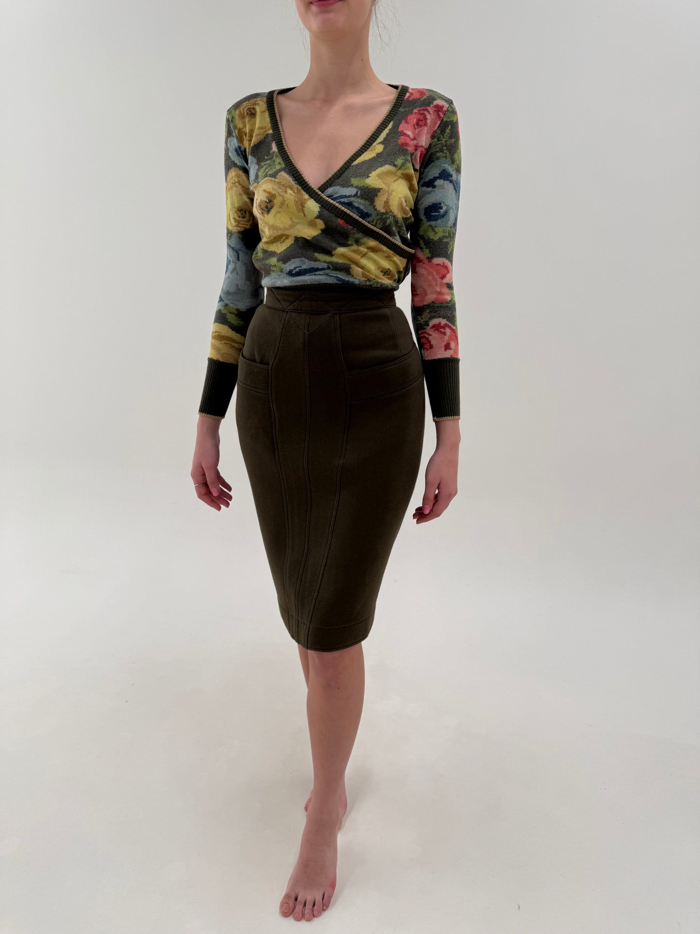 Pencil skirt Fendi vintage cu talie ultra înaltă și buzunare