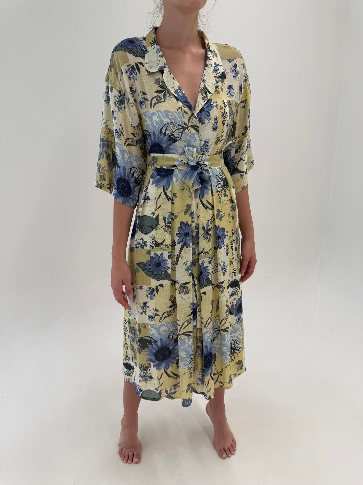 Set vintage super vaporos cu print floral în nuanțe de albastru