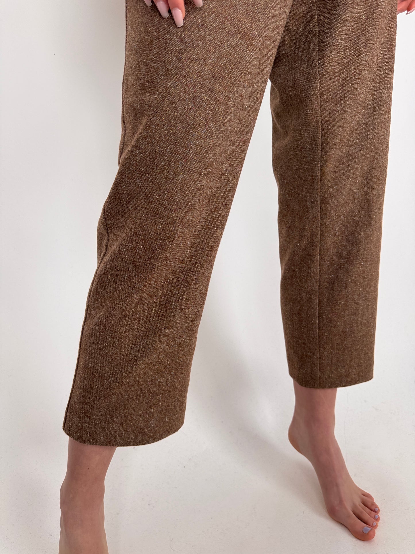 Pantaloni coffee brown din lana plină extrafina strech