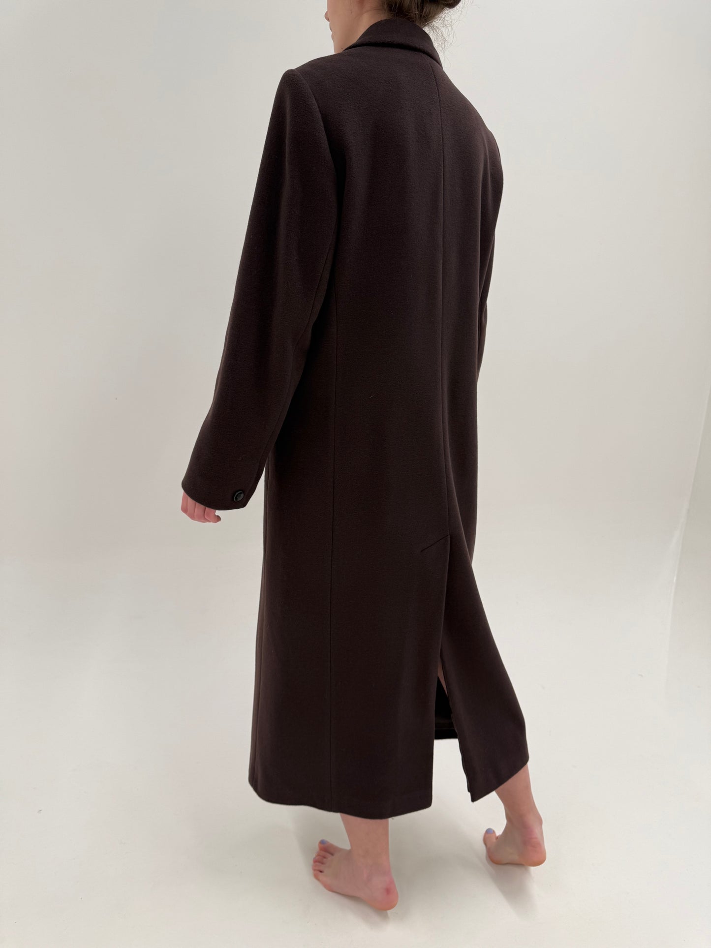 Palton super lung tall din lana cu cașmir chocolate brown