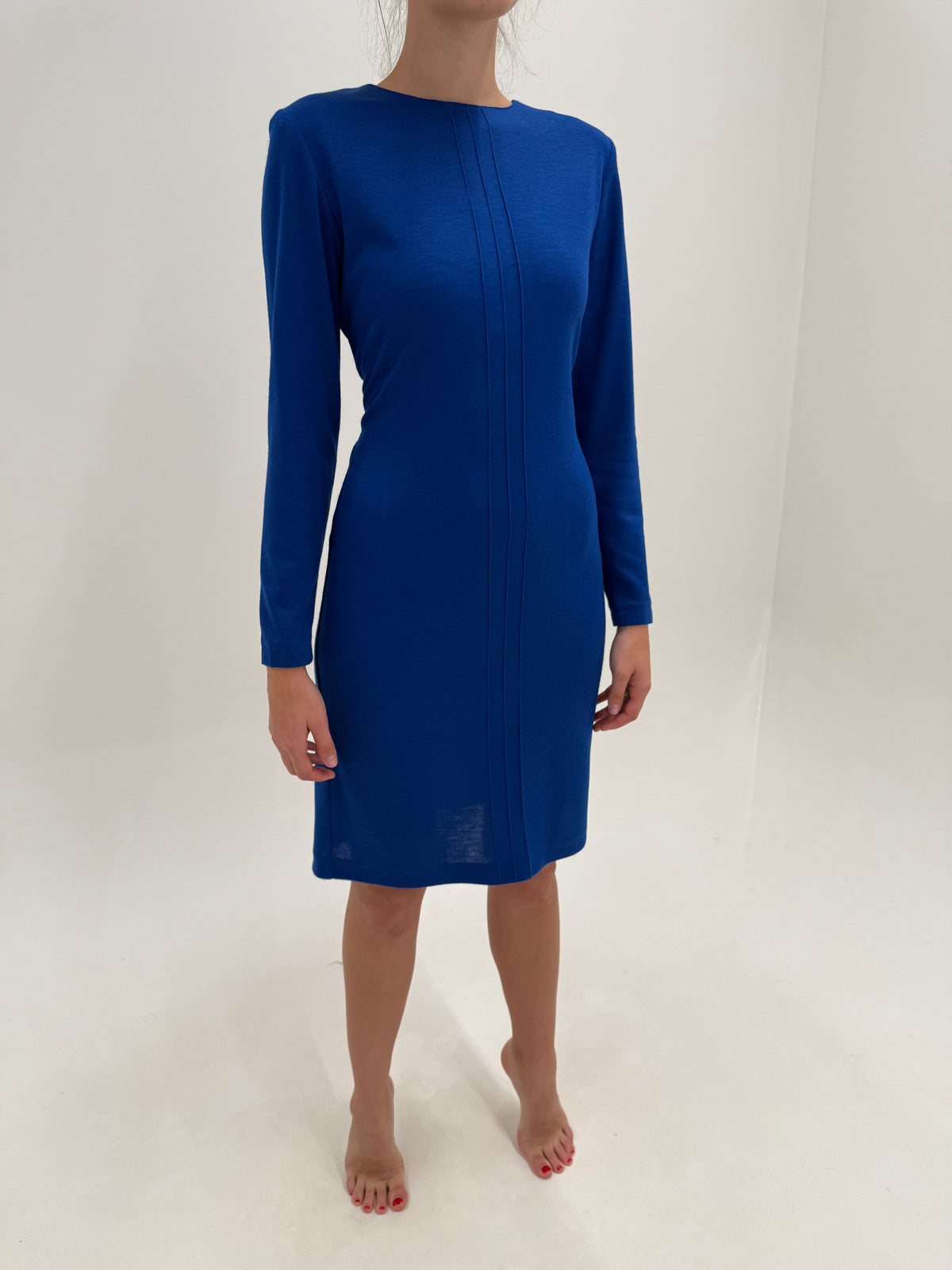 Rochie vintage din lana extrafina confort albastru regal midi în croi clasic