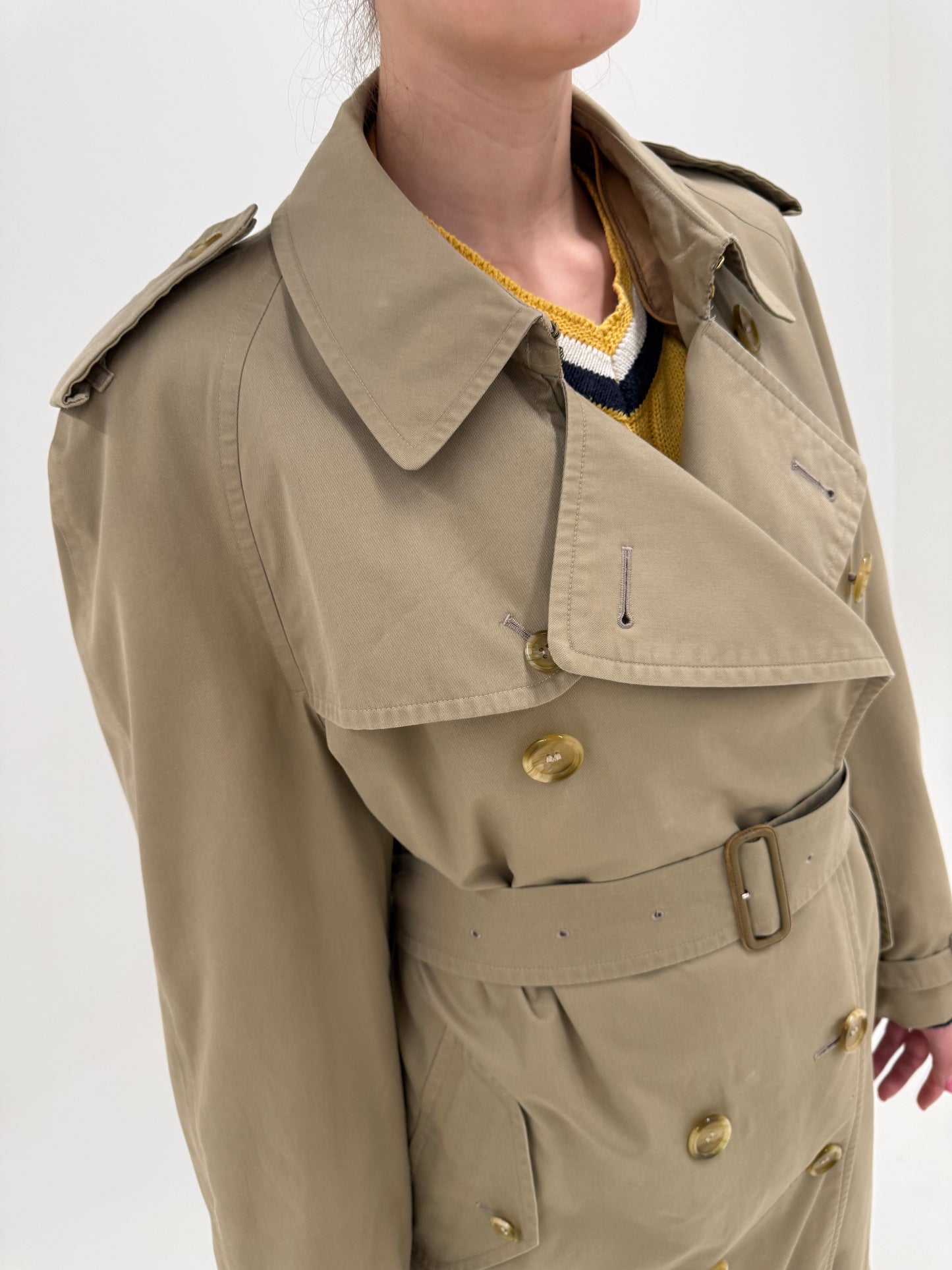 Trench vintage Burberry cu liner interior din lana detașabil pentru tranziție sezonieră