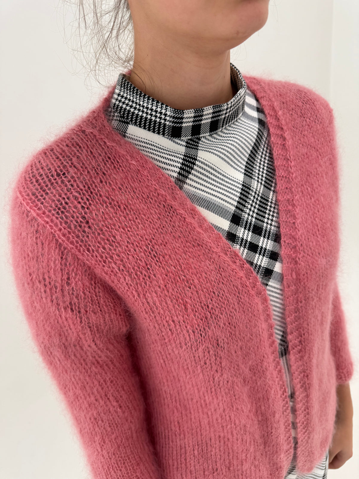 Cardigan petite roze pink din baby mohair