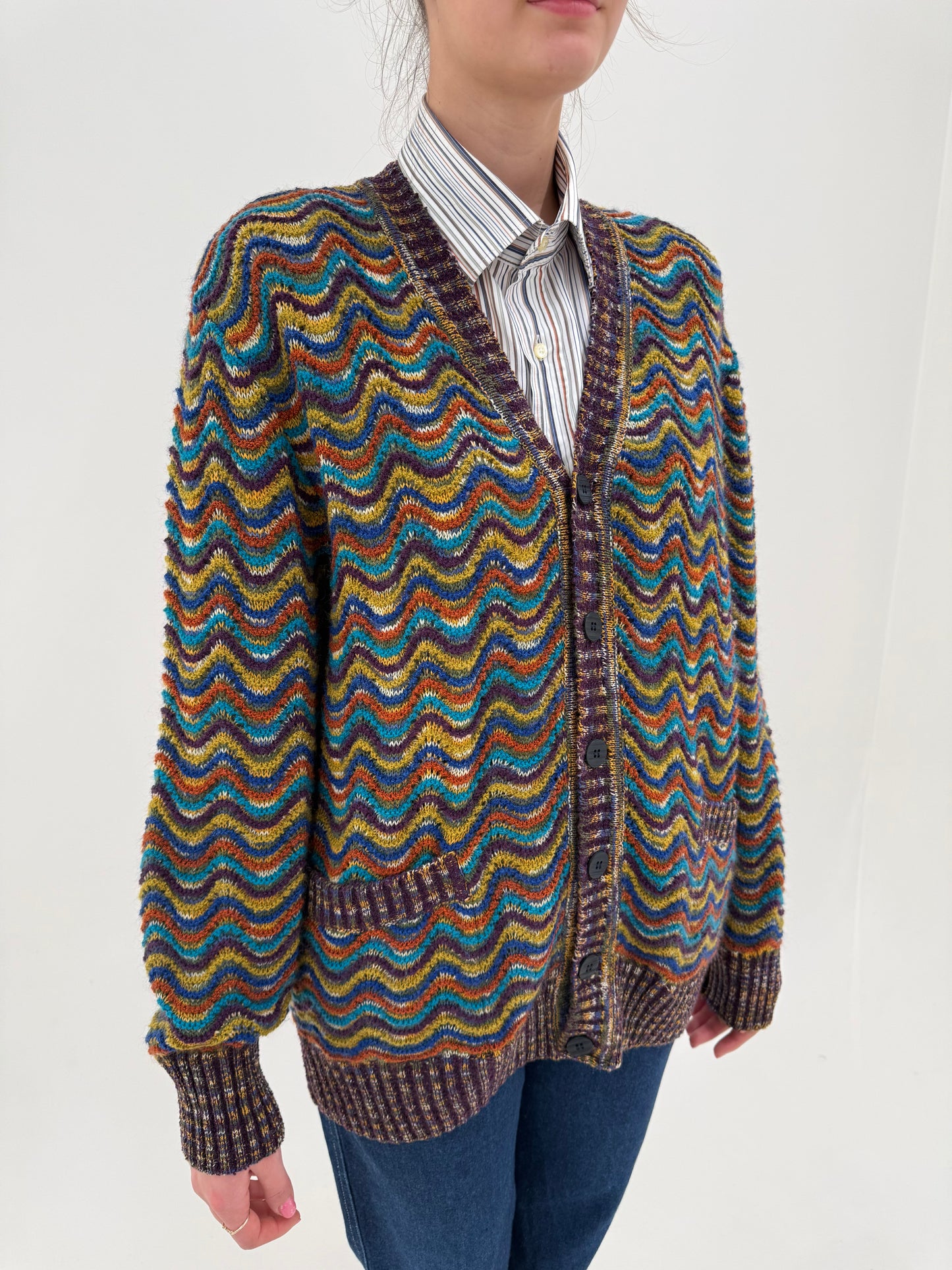Cardigan Missoni vintage excepțional din jerse dantelat multicolor