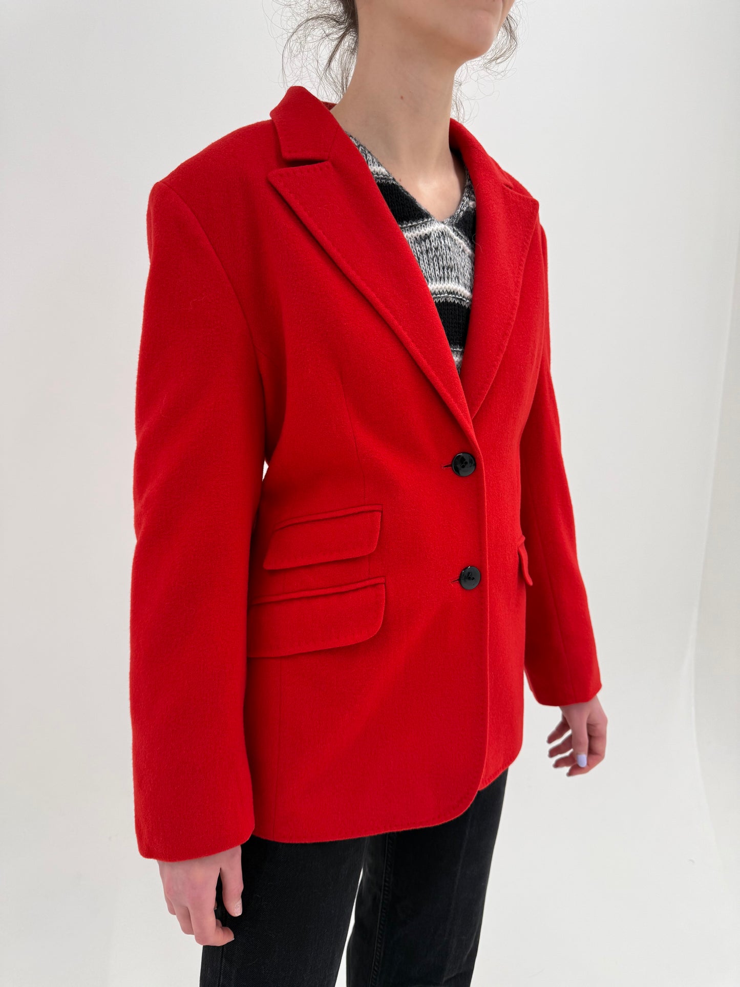 Sacou luxury Madeleine din stofa plină de 100% cașmir plin cherry red