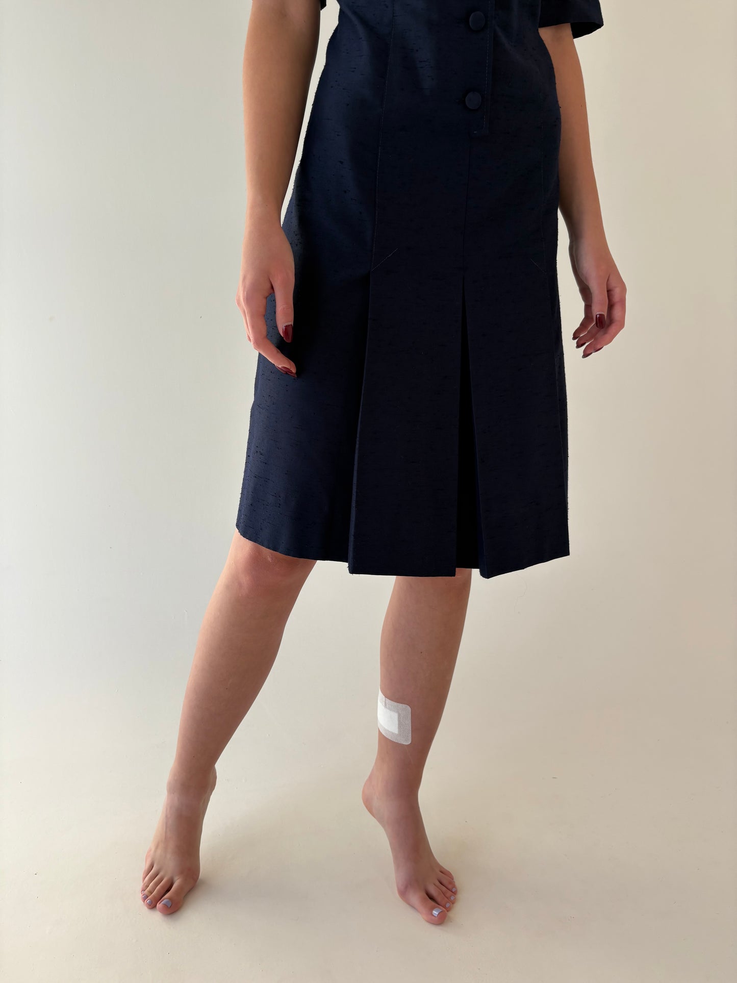 Rochie old vintage din stofă tip shantung anii 70