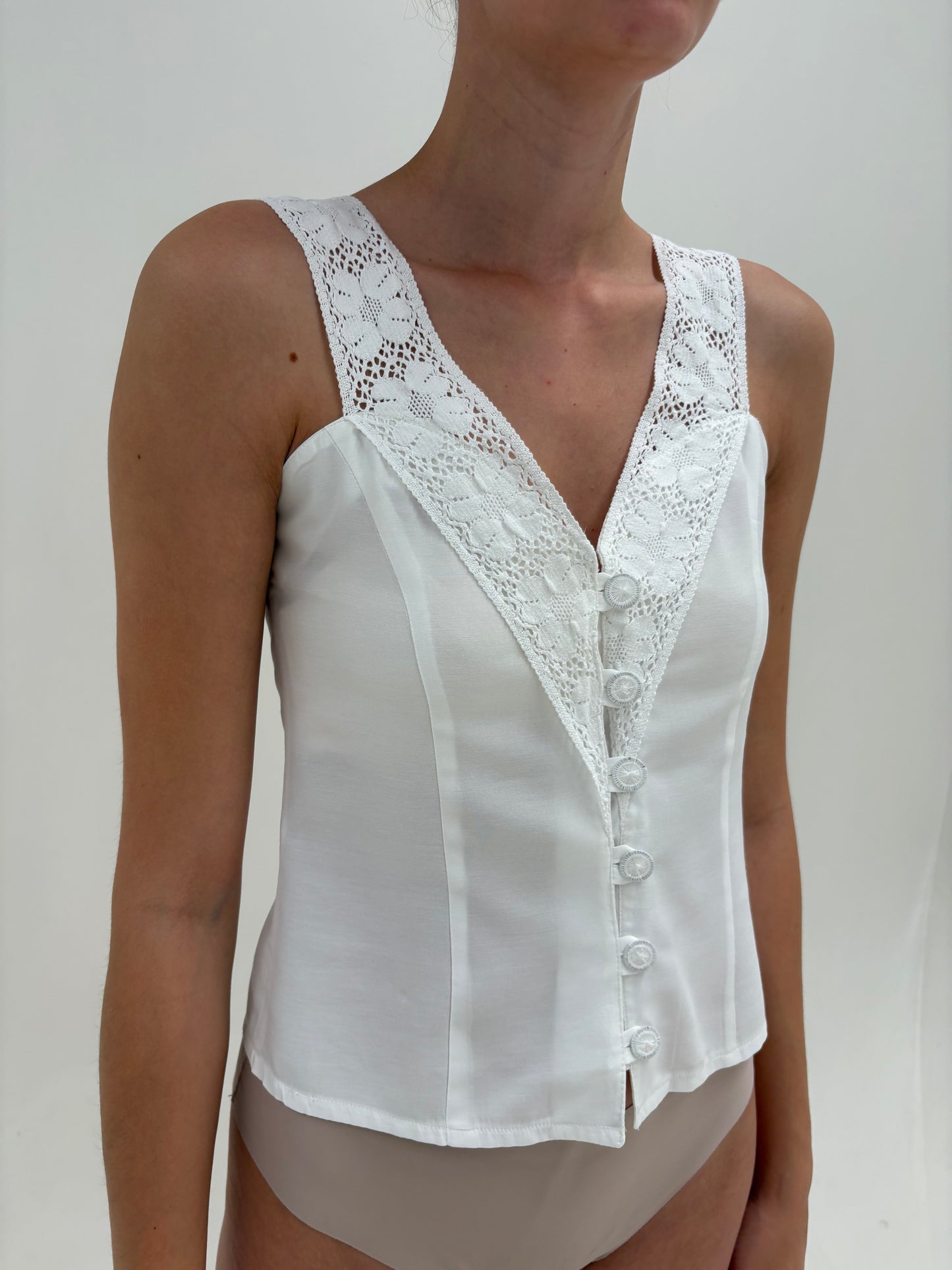 Corsaj vintage din bumbac cu macrame lucrat manual
