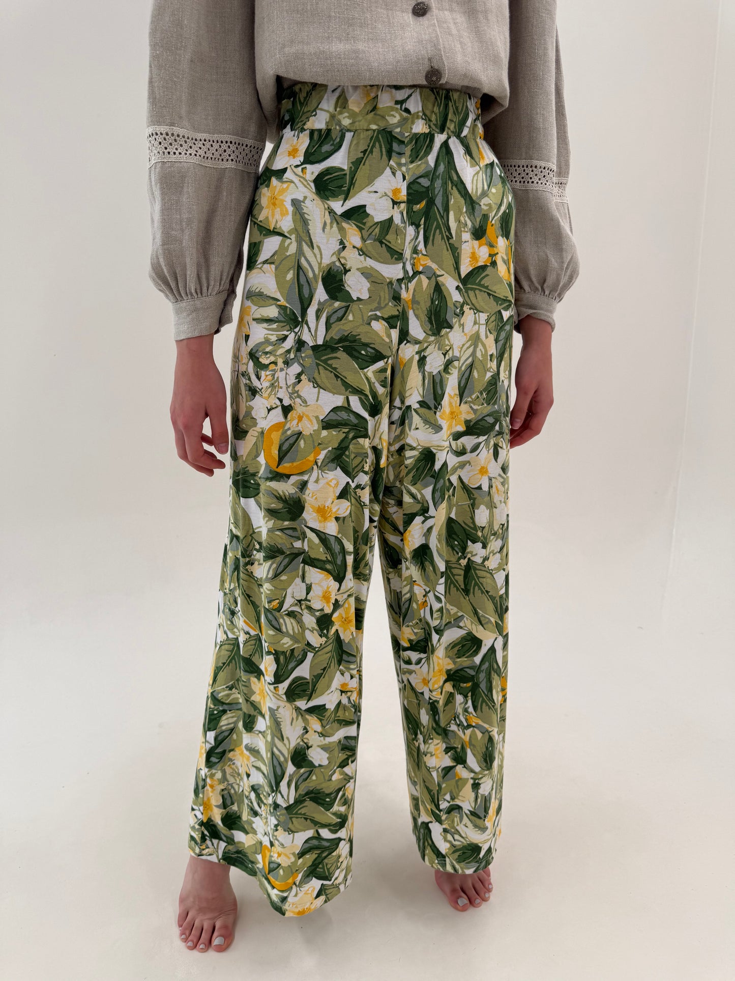 Pantaloni palazzo cu talie ultra înaltă elastică ultra confort