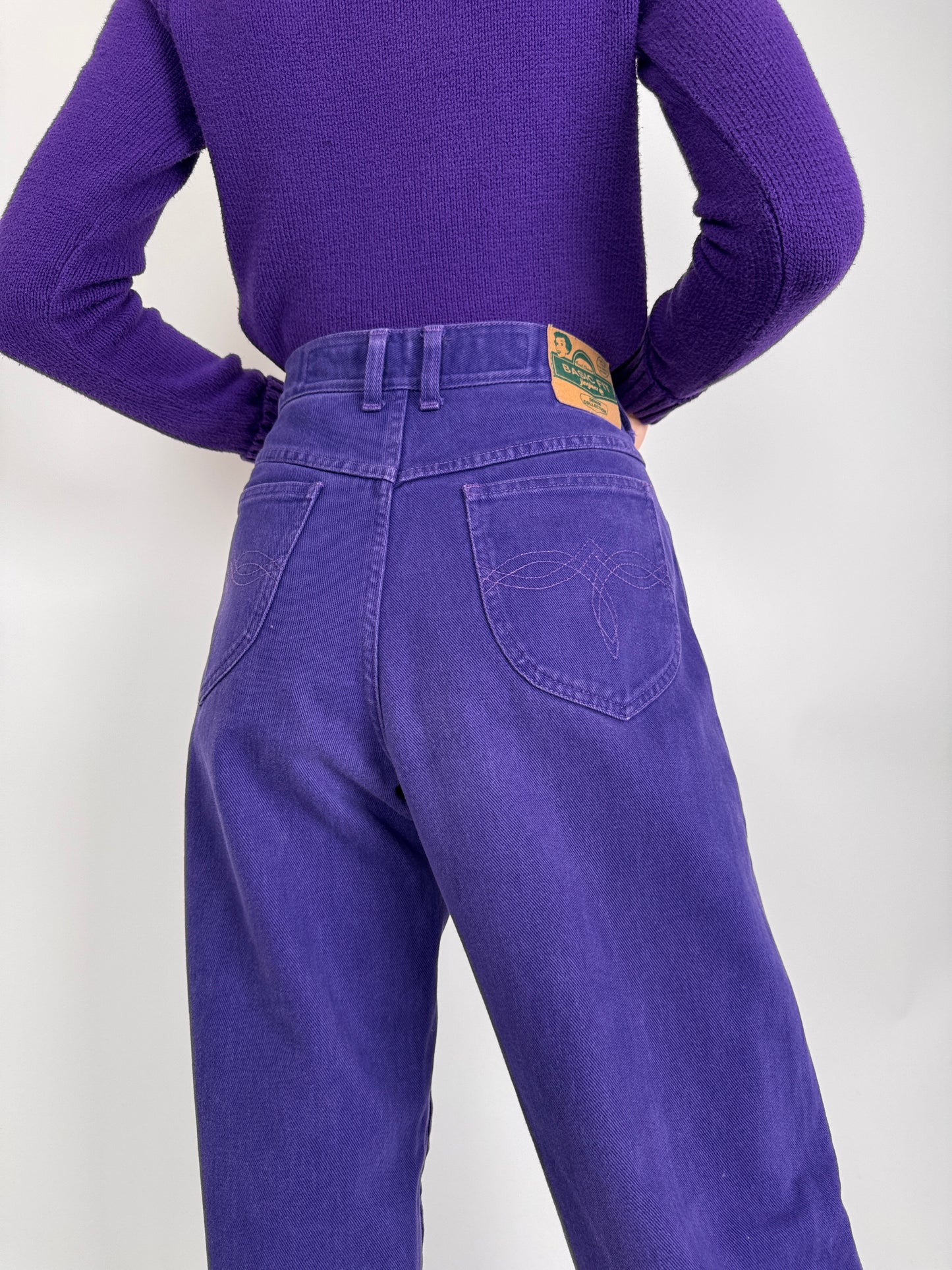 Jeanși vintage premium electric purple cu talie ultra înaltă mum fit