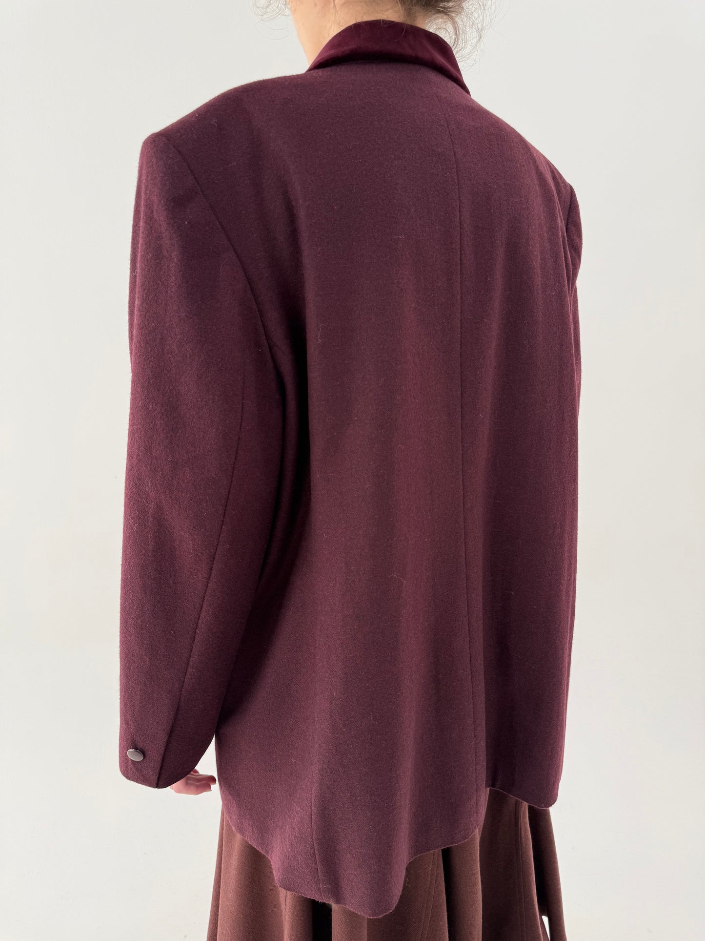 Sacou vintage burgundy din stofă ușor structurată de lana extrafina