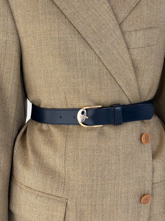 Curea vintage Navy din piele naturală groasă