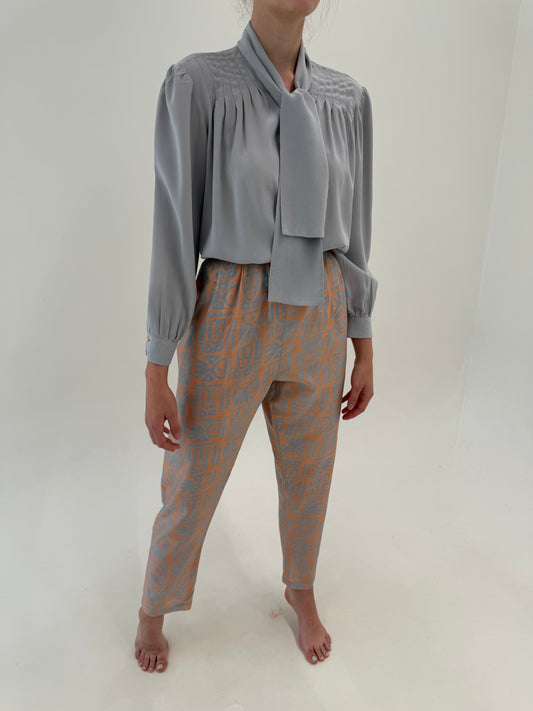 Pantaloni tall din mătase naturală cu talie ultra înaltă elastică