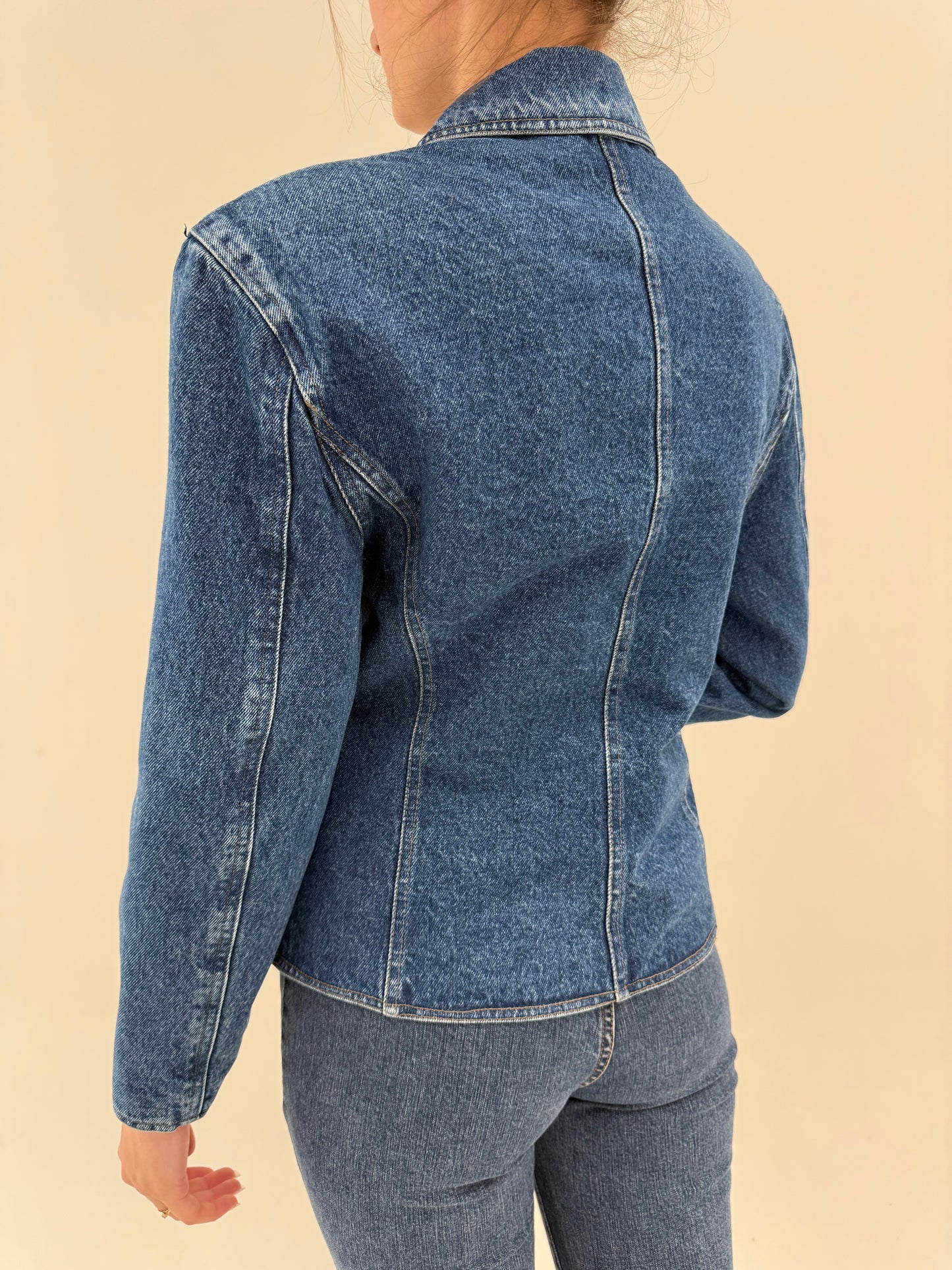 Geacă vintage de jeans în stil Mugler ultra cambrata