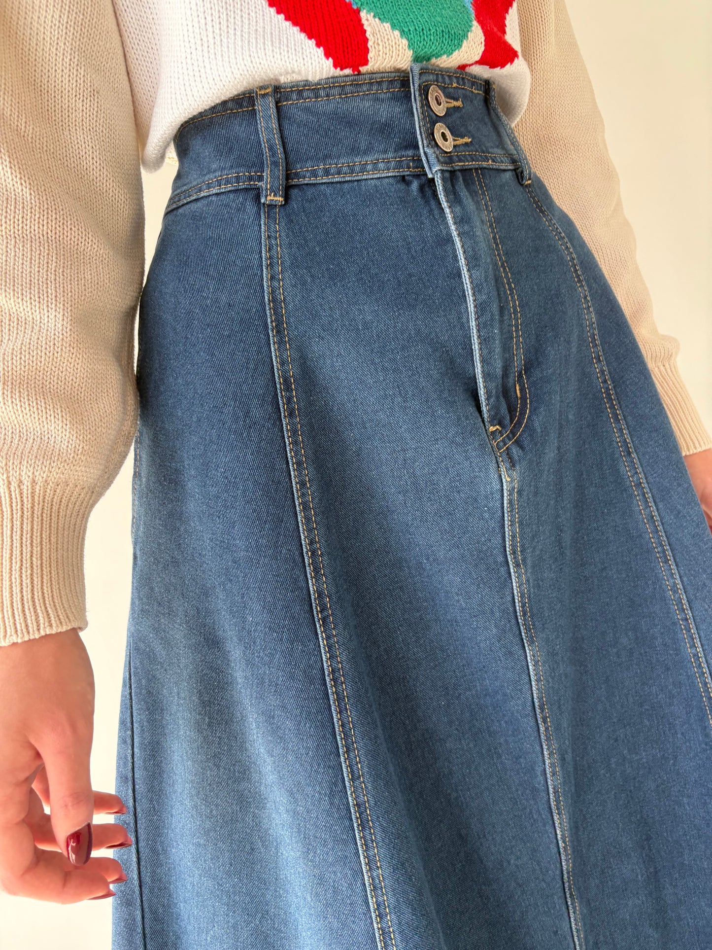 Fustă A-line vintage din jeans premium darker wash cu talie ultra înaltă