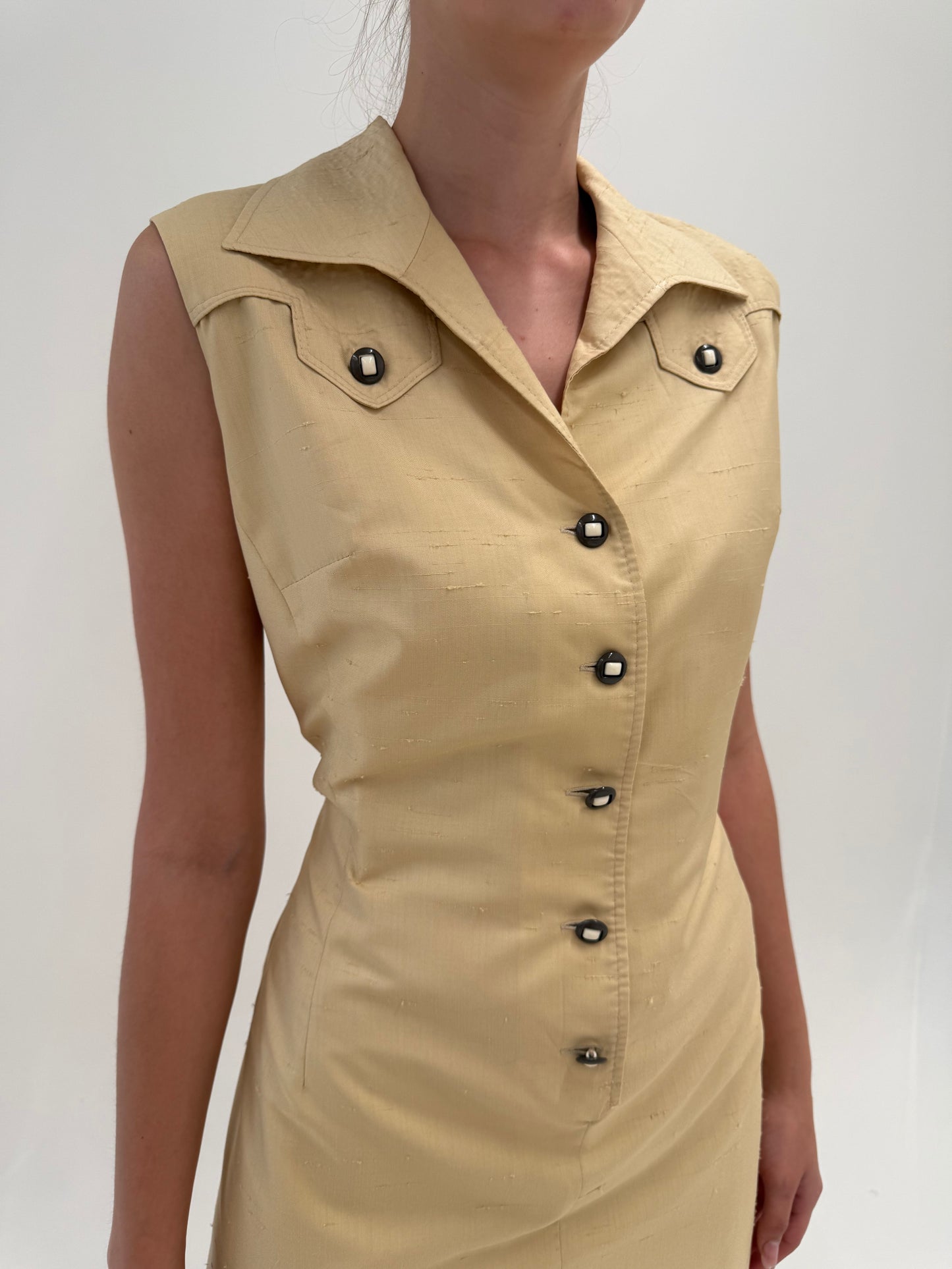 Rochie Safari din pânză de mătase naturală camel