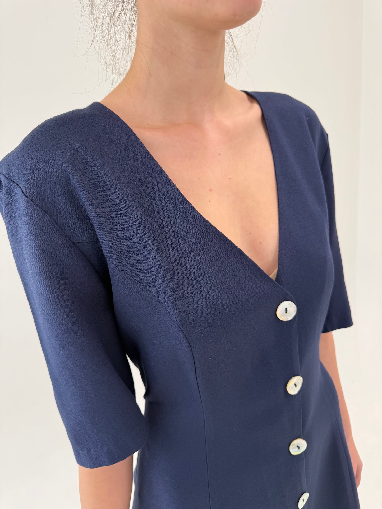 Rochie maxi cambrata Navy cu talie reglabilă la spate