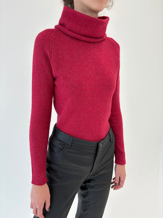 Maleta whine red din tricot de mătase naturală cu Angora de gramaj mare