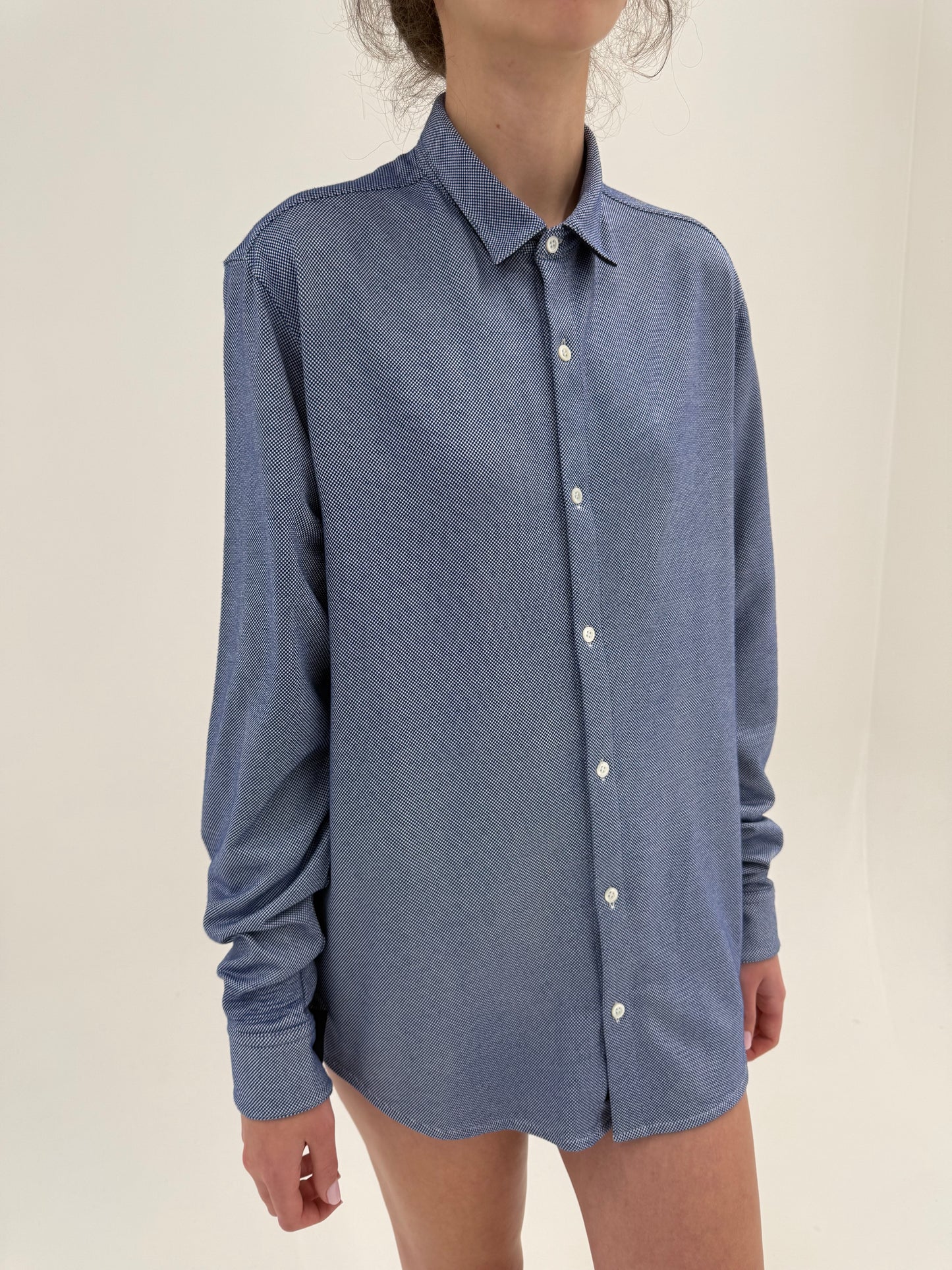 Cămașa jeans Blue Armani din poplin gros texturat ușor strech