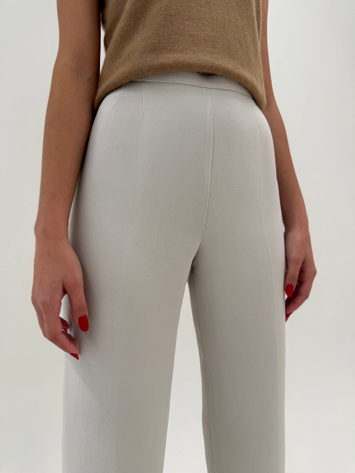 Pantaloni Max Mara din faille ultra confort silver gray cu talie ultra înaltă