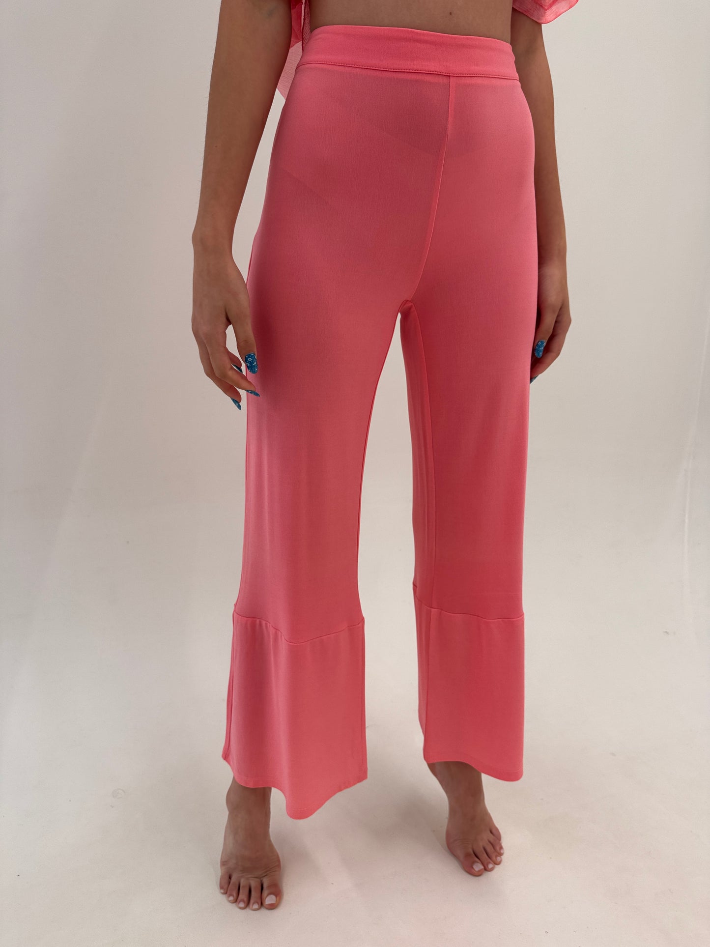 Pantaloni statement din jerse excepțional de vară salmon Pink