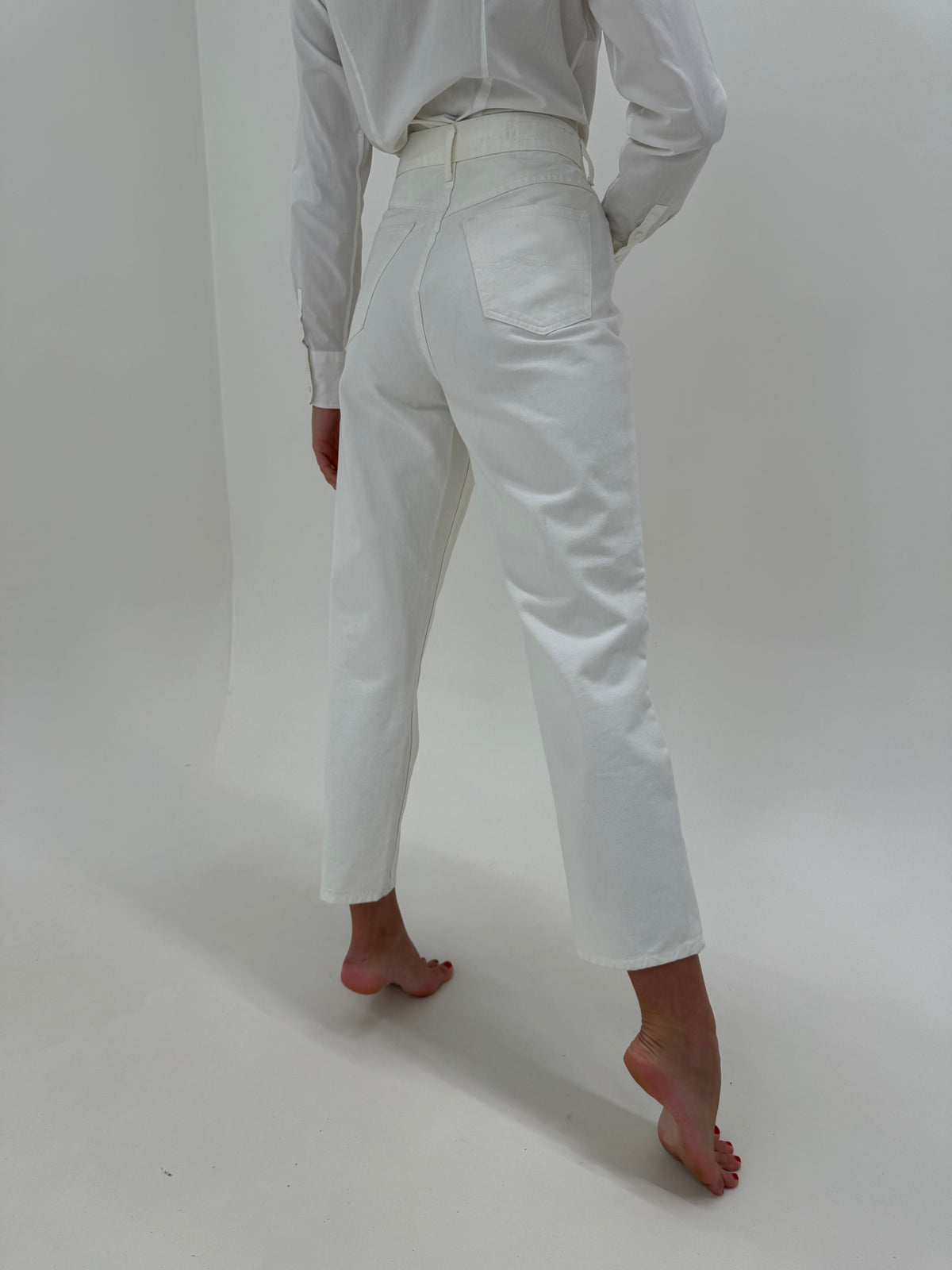Jeans vintage din bumbac gros mom fit cu talie ultra înaltă