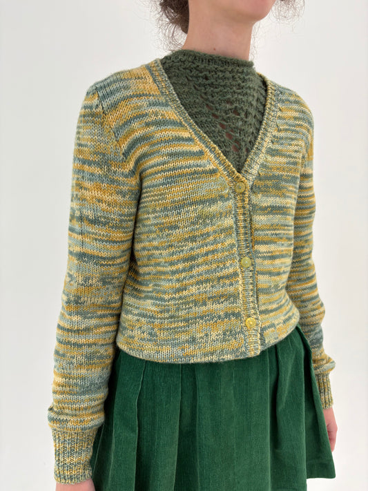 Cardigan vintage gros lucrat manual in nuanțe de verde din lana extrafina