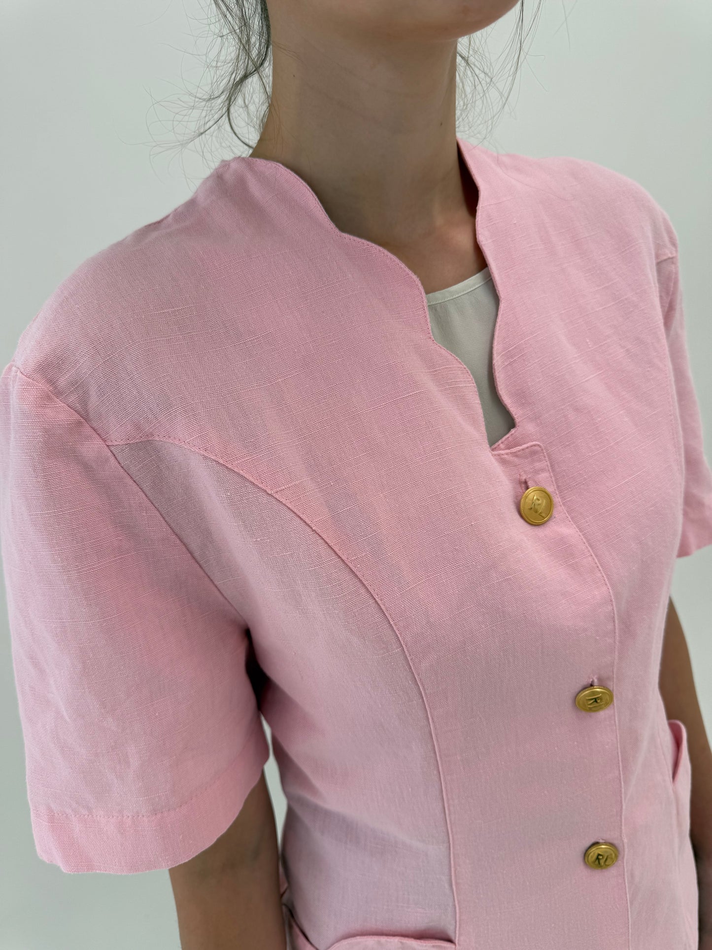 Sacou vintage italian excepțional powder Pink din pânză de in și bumbac