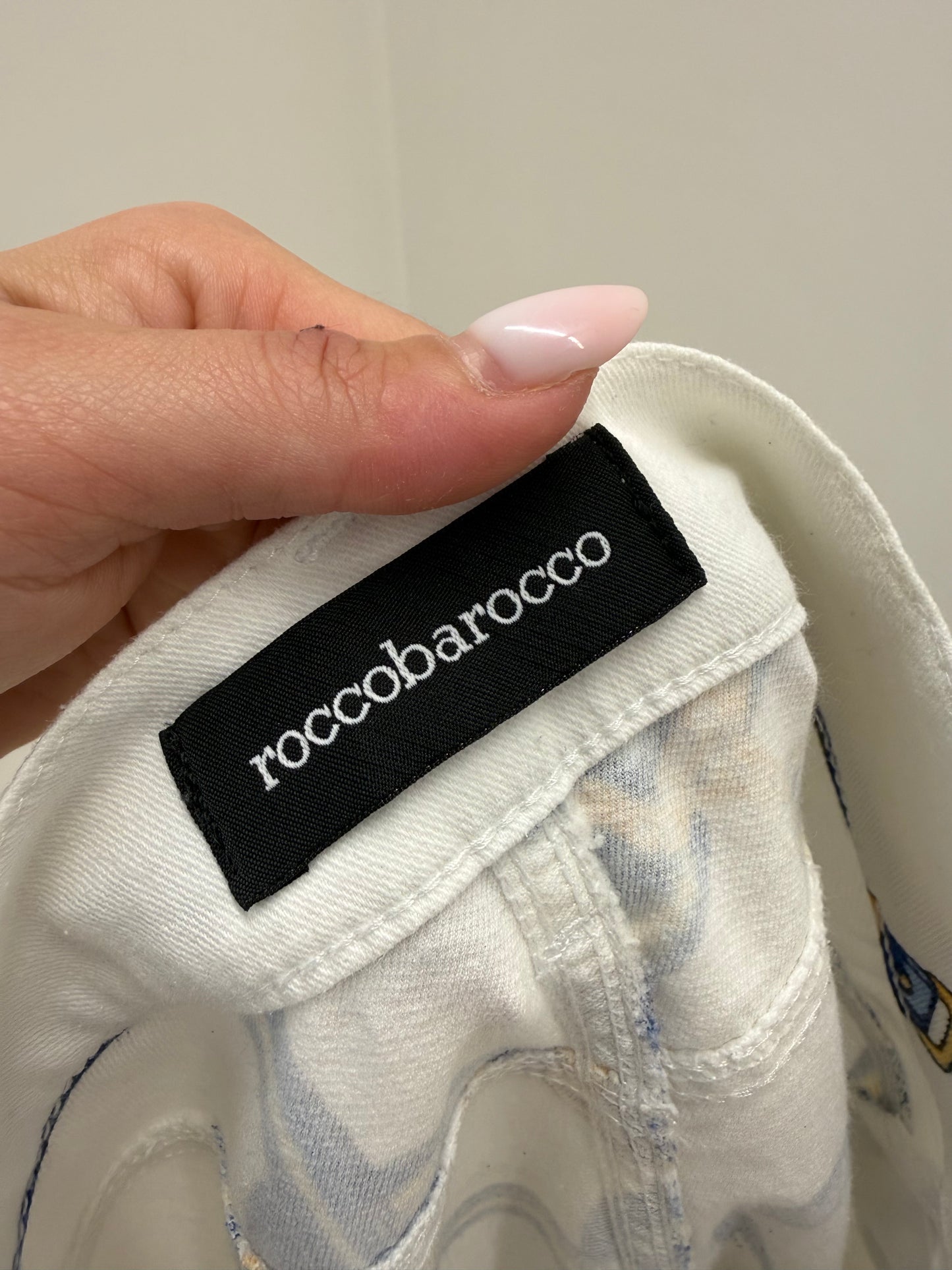 Pantaloni vintage luxury Rocco Barocco statement de vară cu print baroc