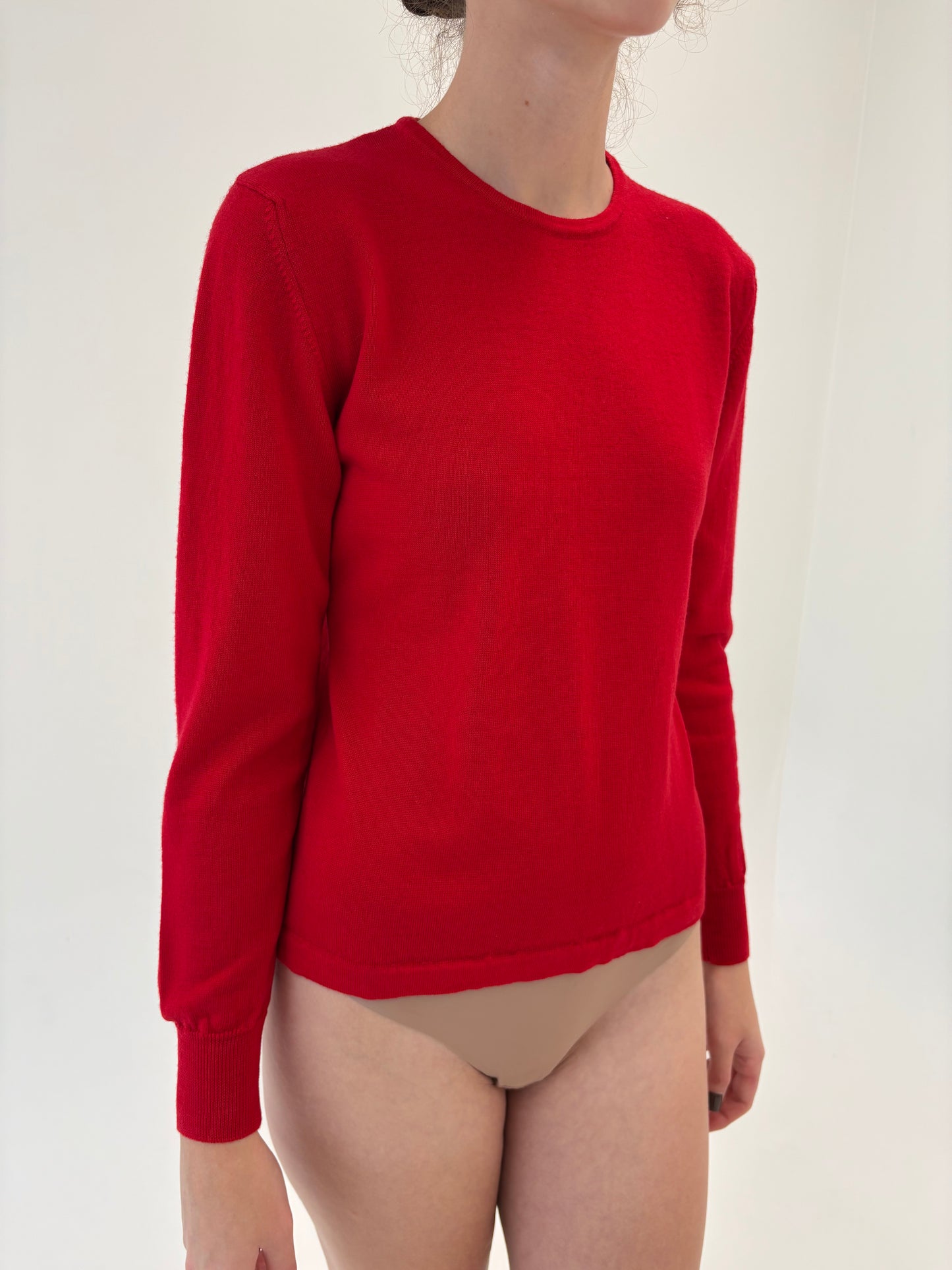 Pulover italian cherry red din lana merino extrafina de gramaj mare