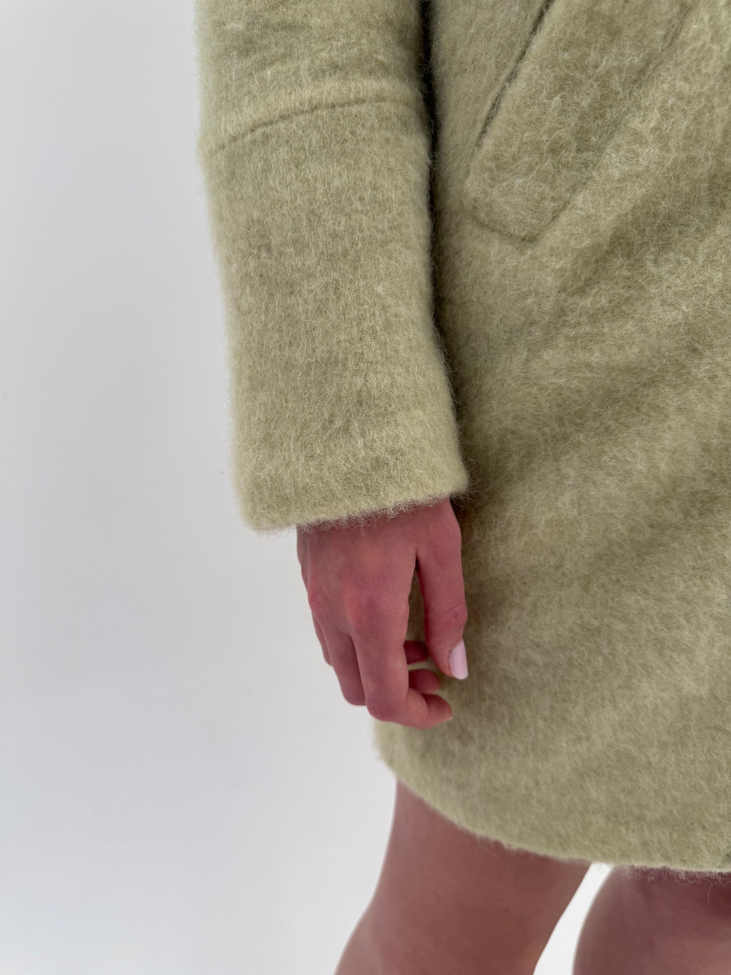 Palton vintage din mohair pufos excepțional light moss green