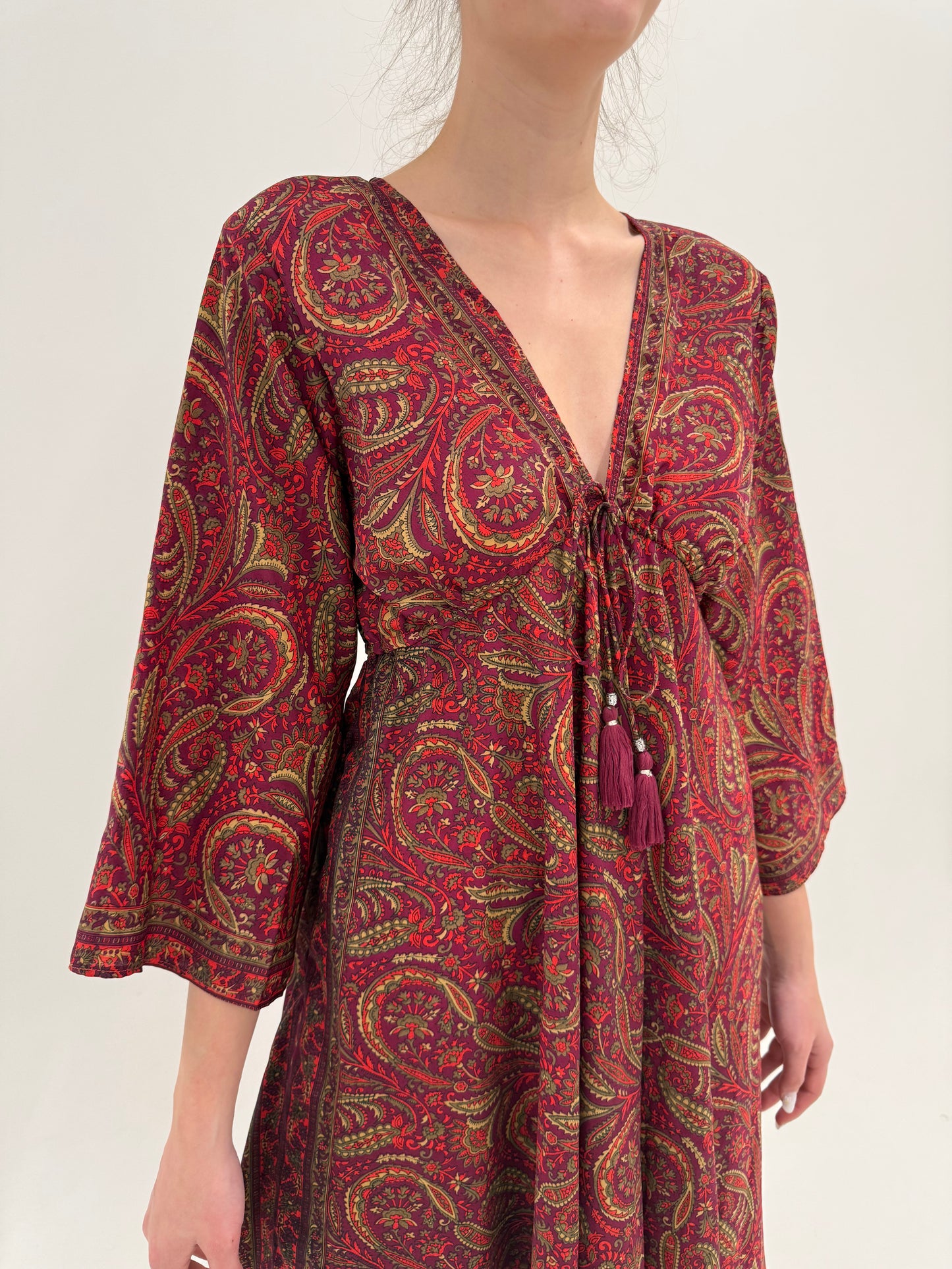 Rochie maxi boho cu print paisley 70% mătase naturală