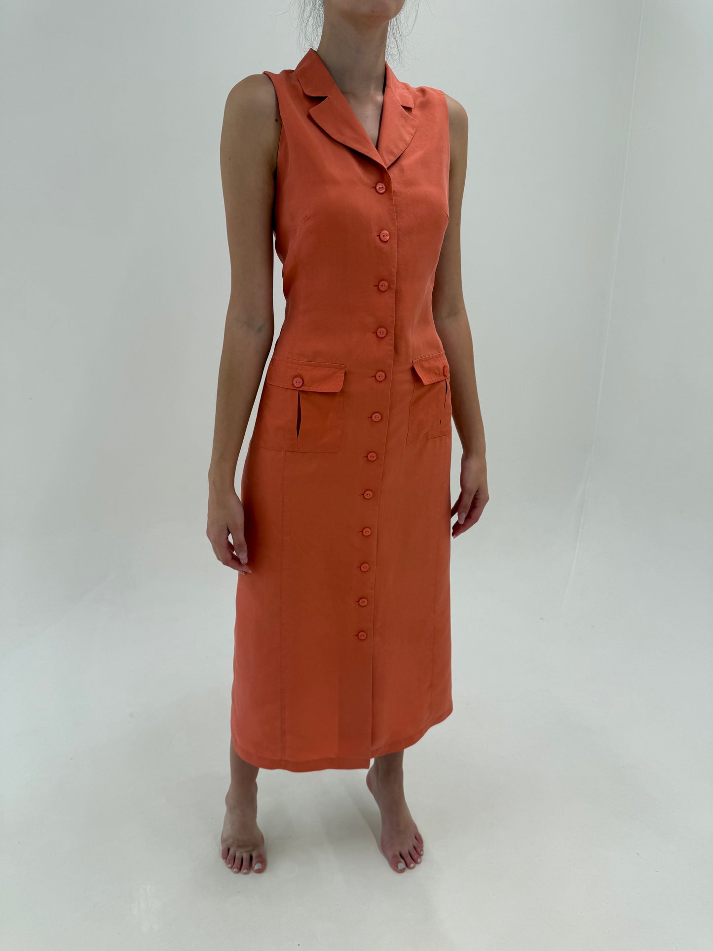 Rochie maxi light orange din mătase naturală plină