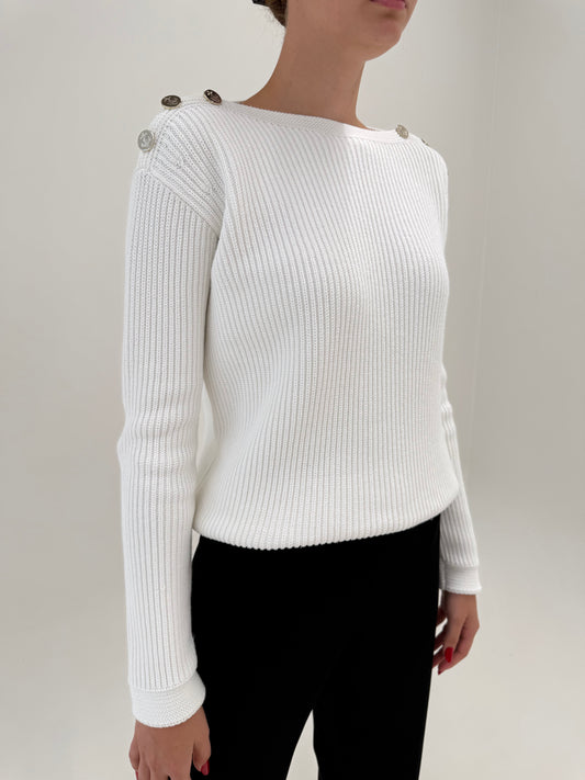 Pulover Max Mara cu decolteu bateau din bumbac ribbed de gramaj mare
