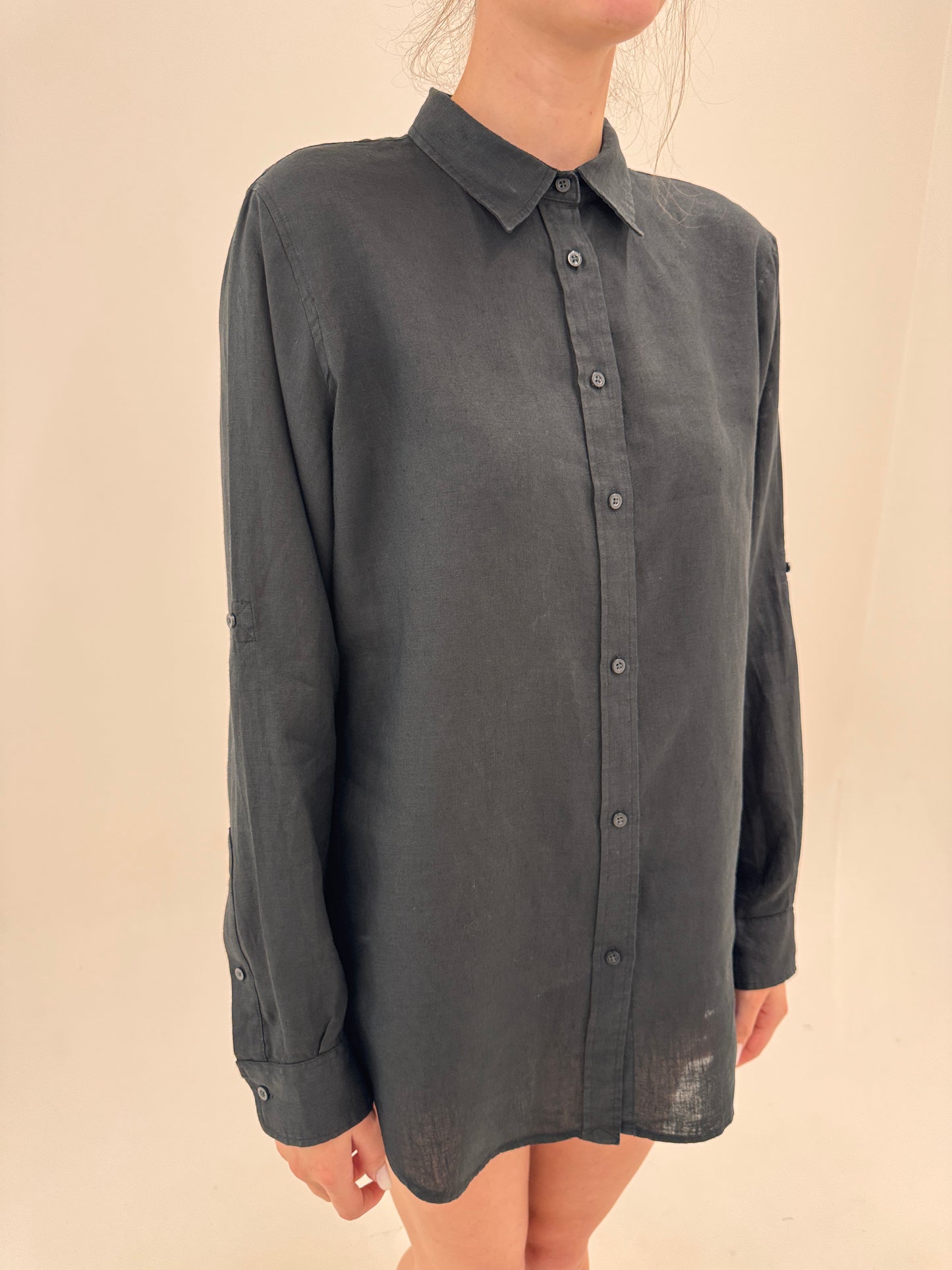 Cămașa Ralph Lauren din în charcoal gray cu mânecă reglabilă în croi oversized