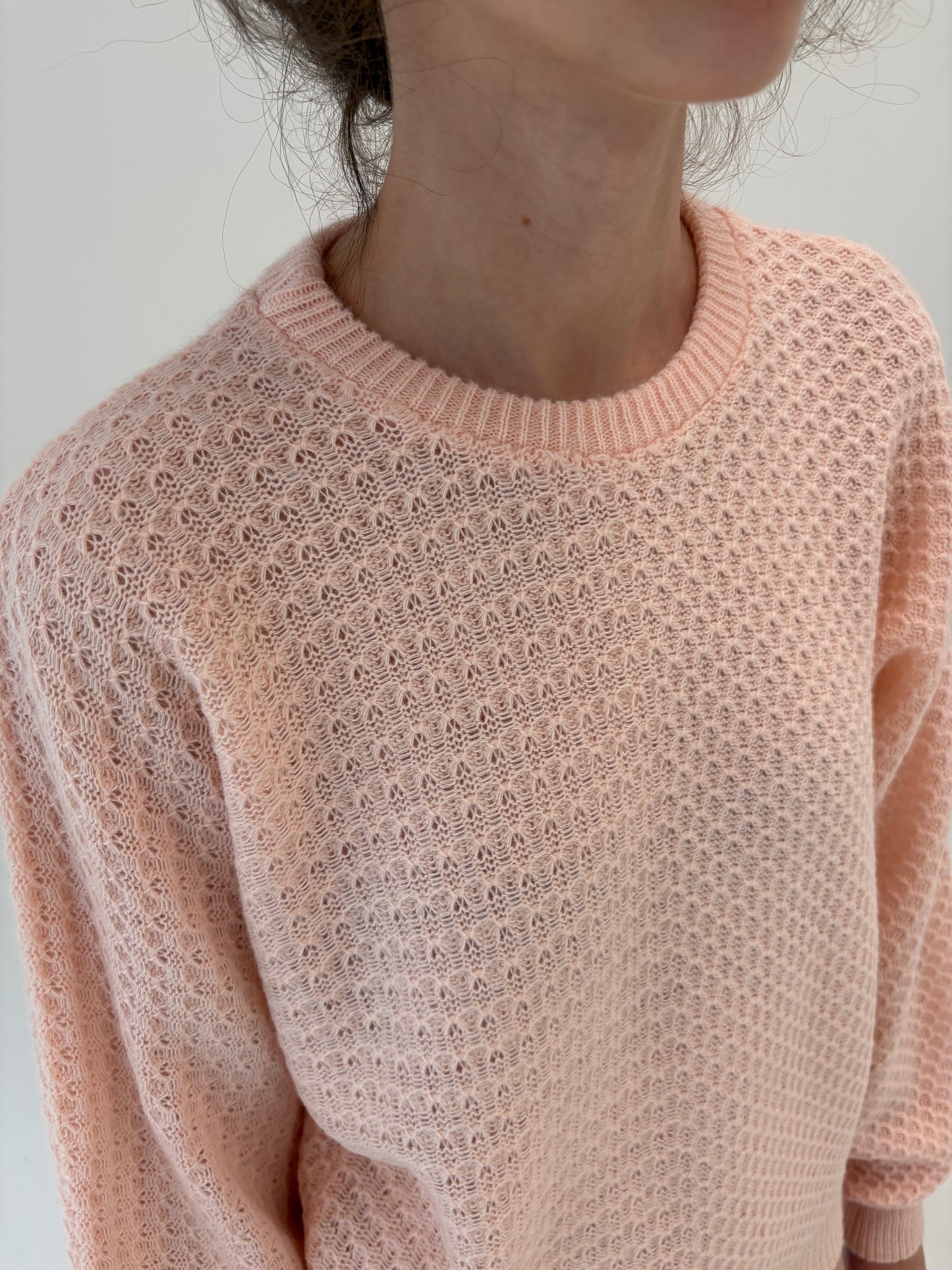 Pulover vintage light salmon pink texturat din mix de lana extrafina