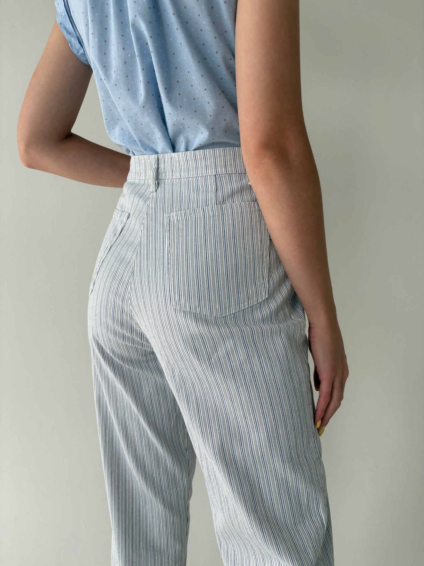 Jeans vintage premium mom fit de vară cu dungi fine verticale