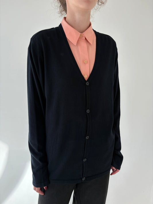 Cardigan negru luxury din mătase naturală și bumbac