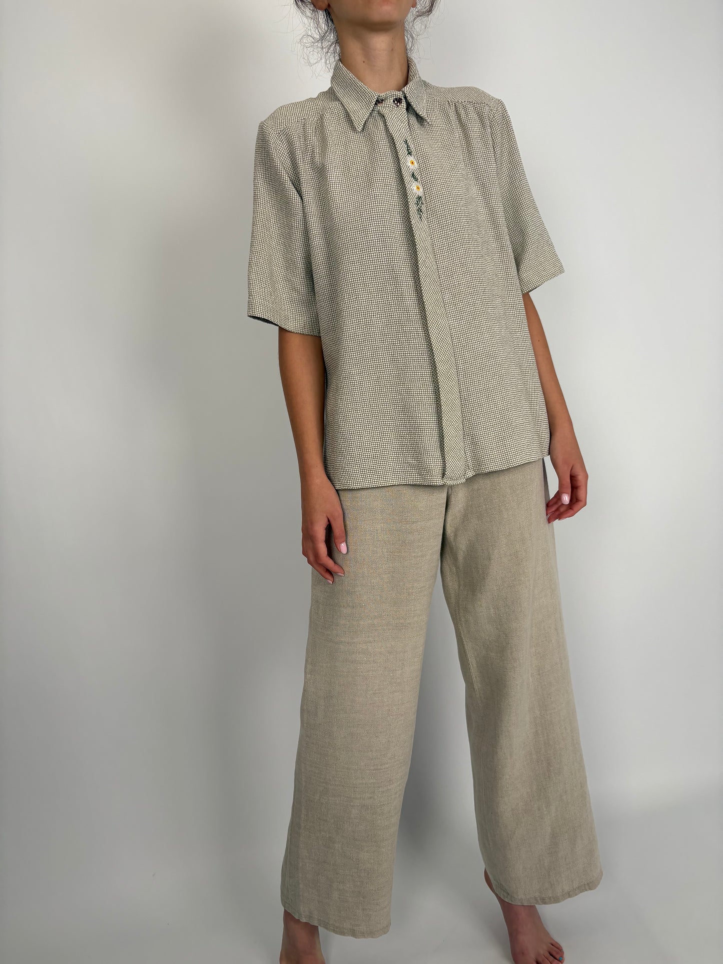 Pantaloni vintage palazzo warm gray din pânză grea de excepționala de in