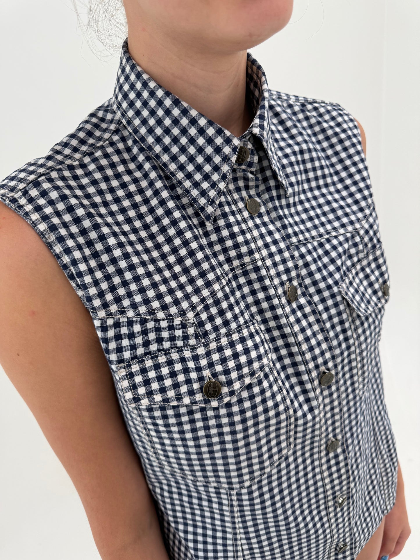 Cămașa luxury vintage Trussardi gingham din canvas moale de bumbac