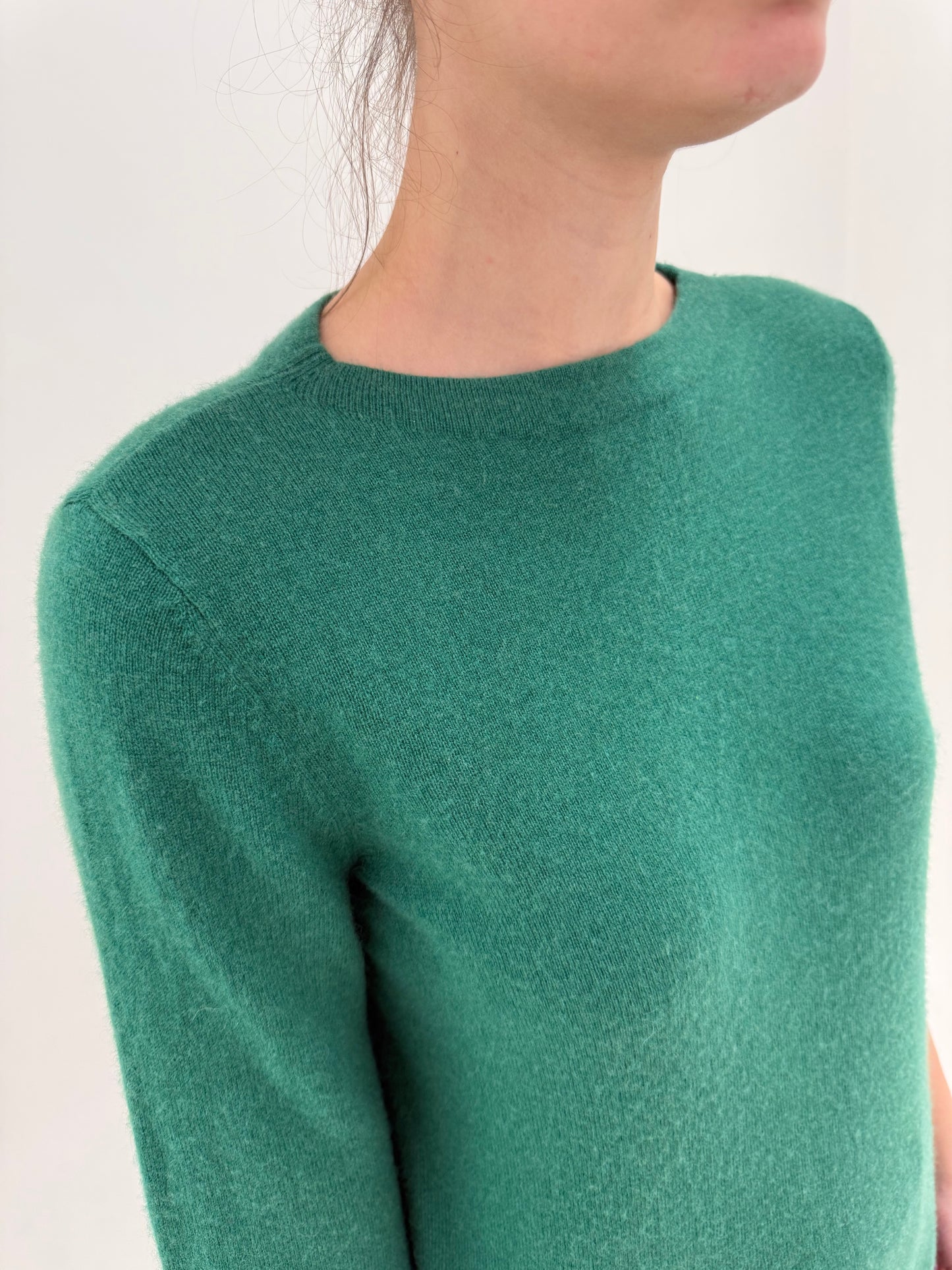 Puloveras din cașmir cu mânecă 3/4 verde smarald