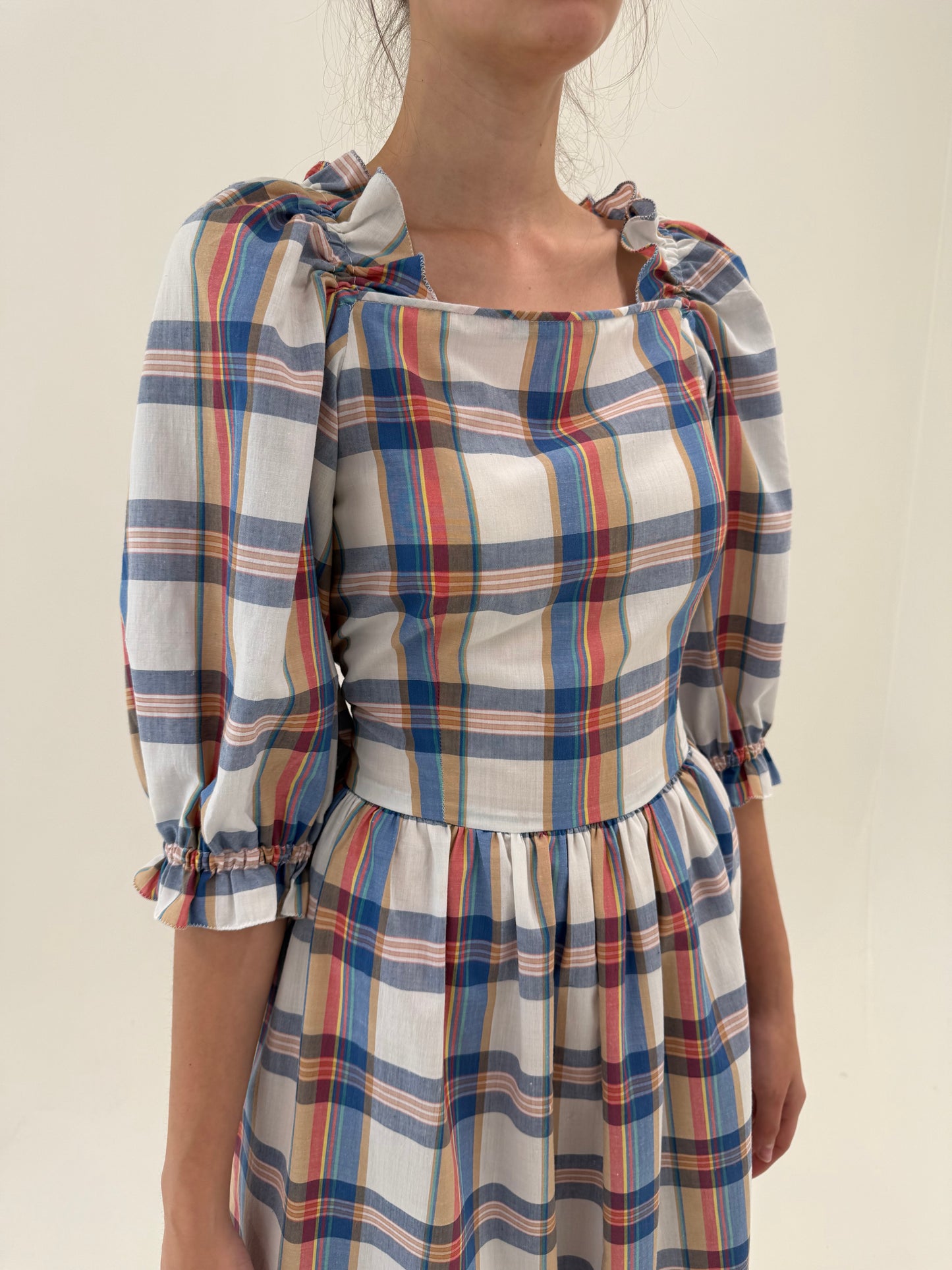 Rochie vintage maxi cu corsaj din panzica de bumbac