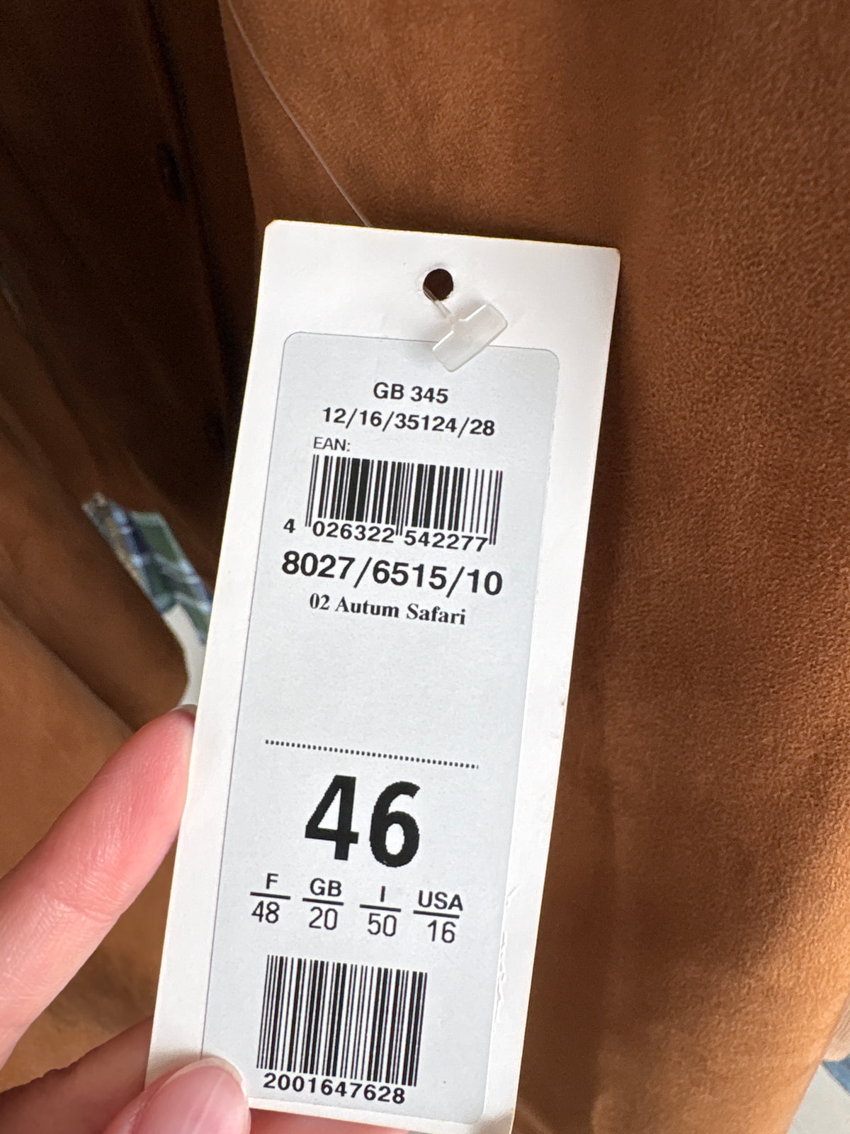 Costum vintage nou cu eticheta caramel brown și aspect de piele întoarsă