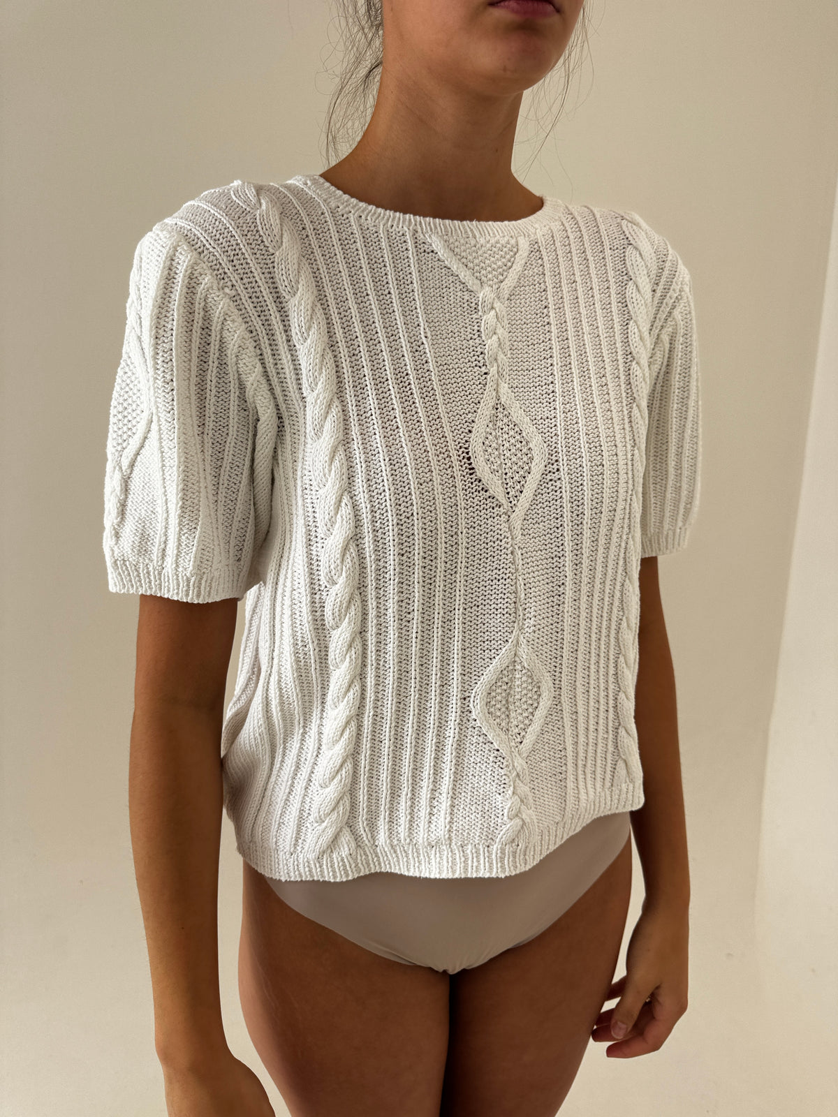 Top vintage italian din bumbac greu texturat excepțional cu torsade