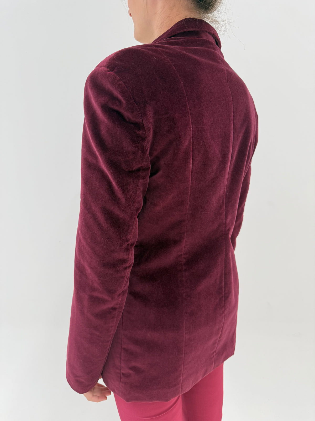 Sacou tall burgundy cambrat din catifea de bumbac
