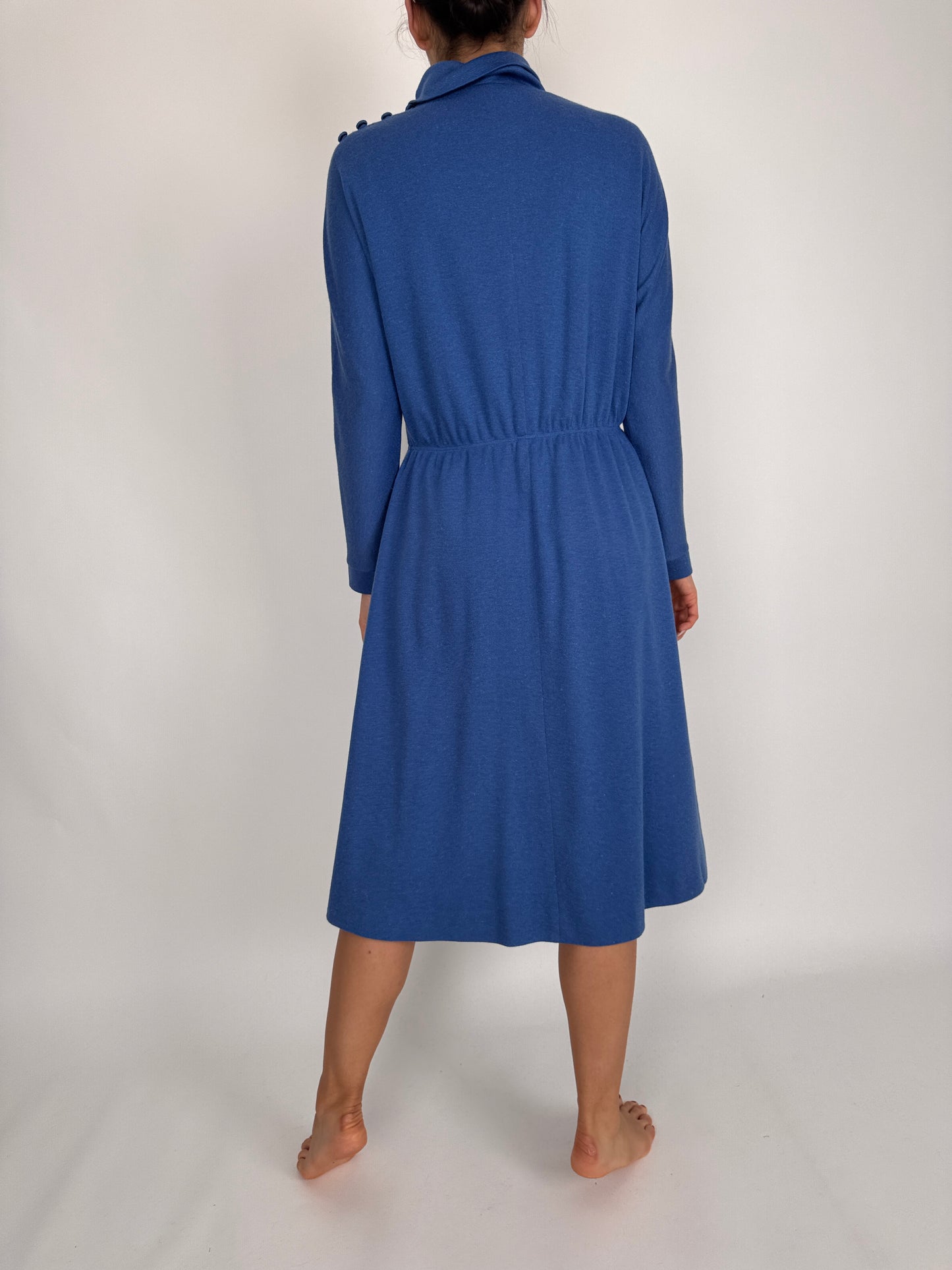 Rochie vintage saphire blue din lana extrafina cu talie elastică