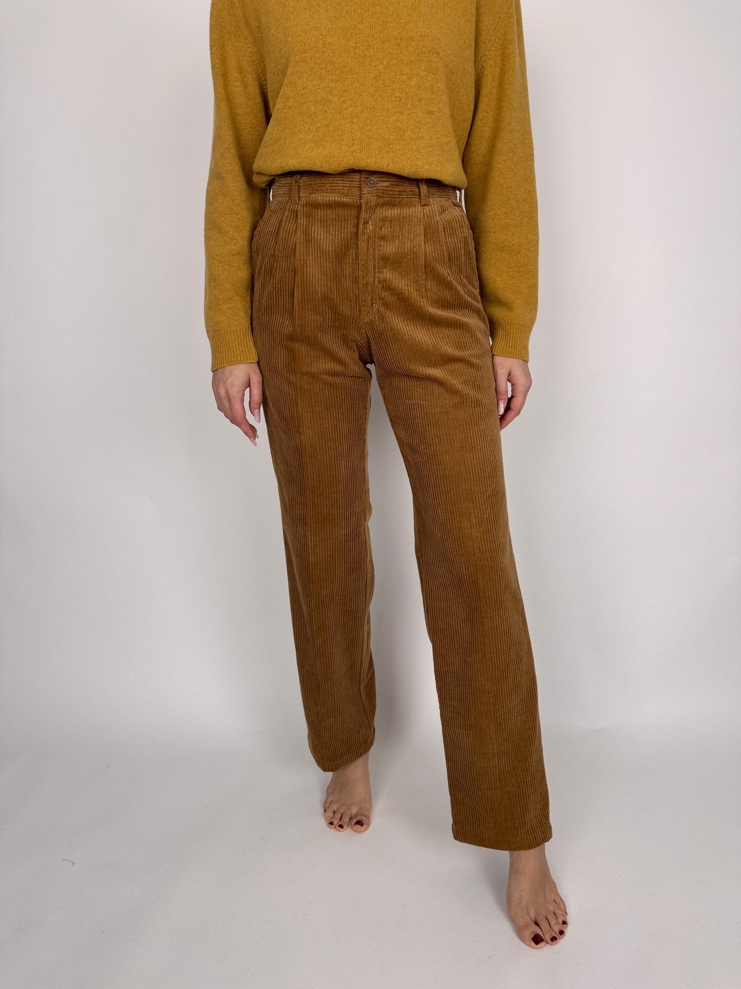 Pantaloni premium camel talk din corduroy gros de bumbac