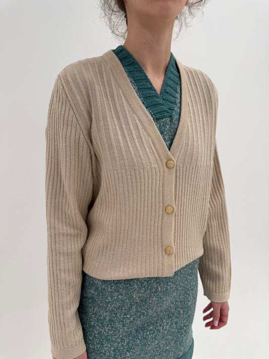 Cardigan vintage light nude din lana extrafina cu bumbac