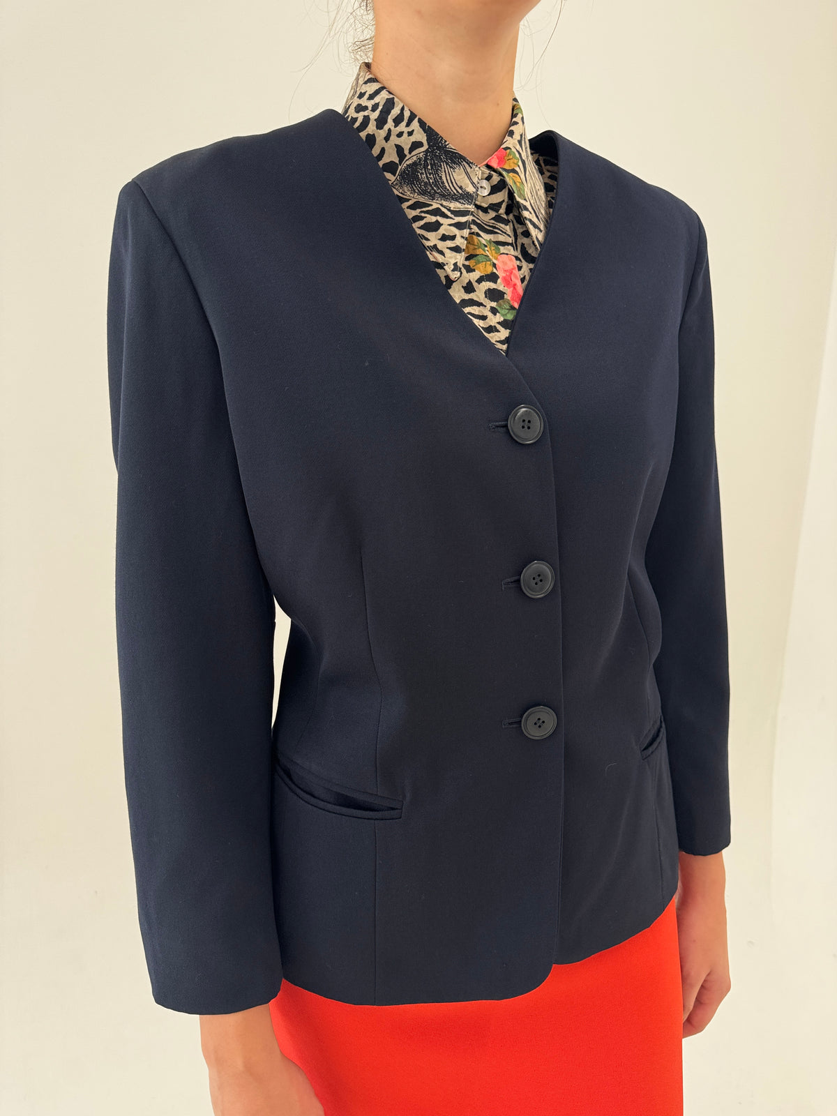 Sacou Max Mara cambrat petie Navy blue în croi minimalist din lana extrafina