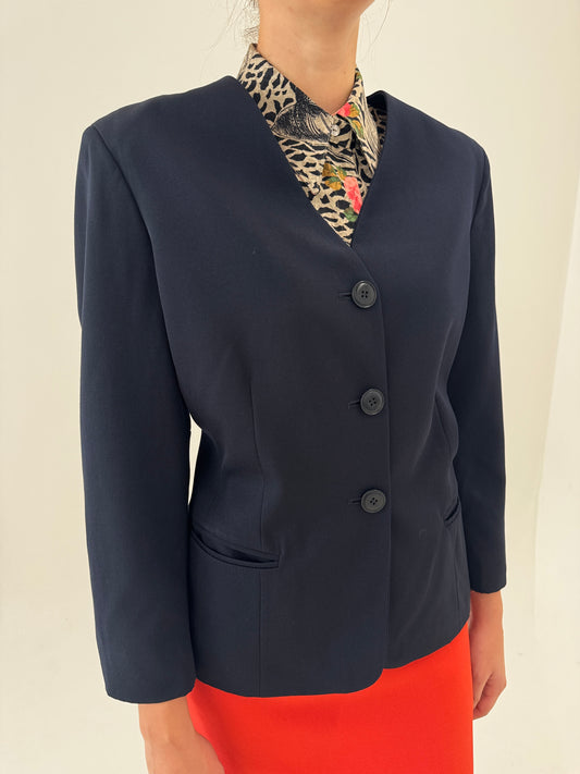 Sacou Max Mara cambrat petie Navy blue în croi minimalist din lana extrafina
