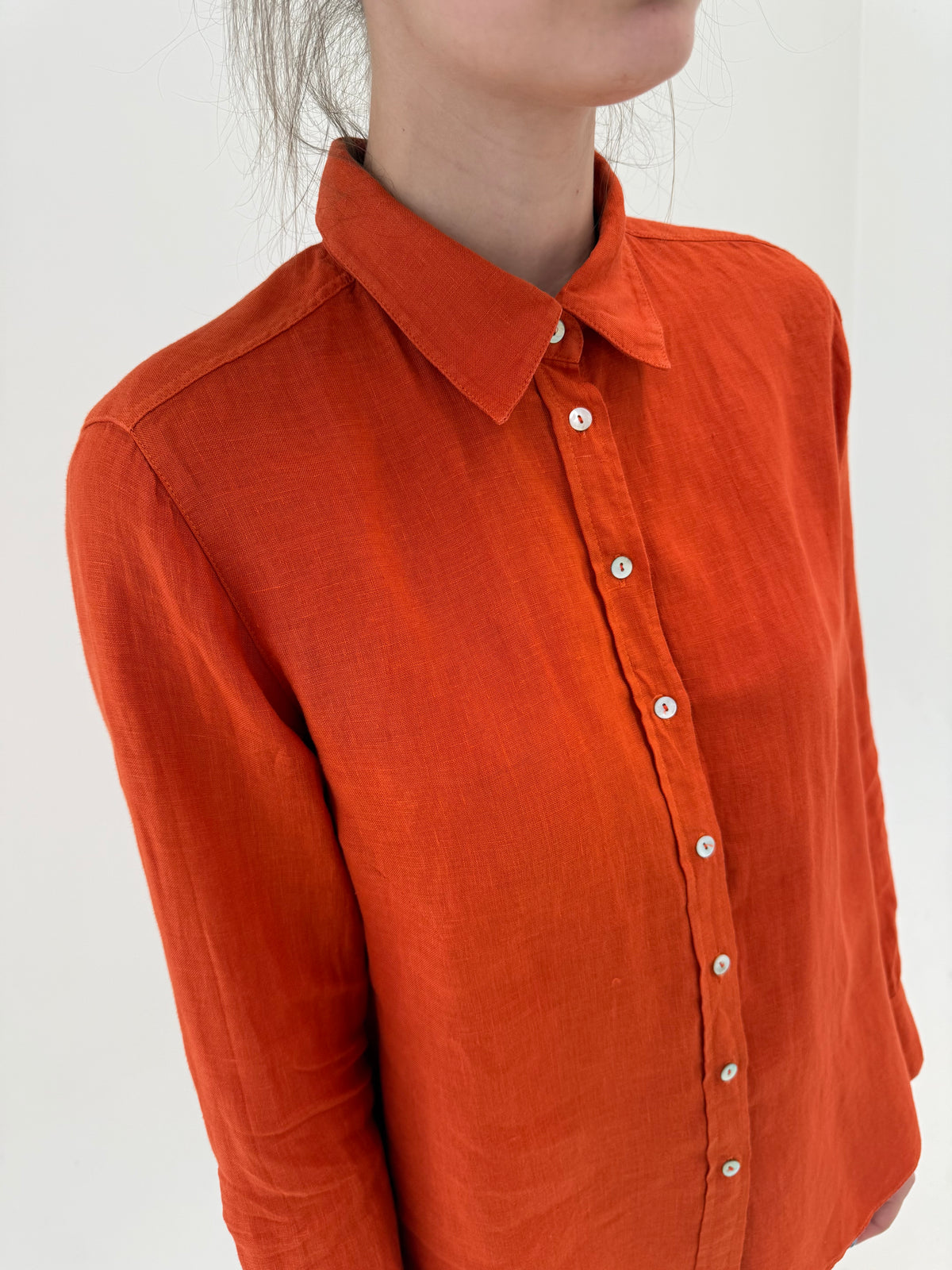 Cămașa pumpkin orange din in în croi oversized